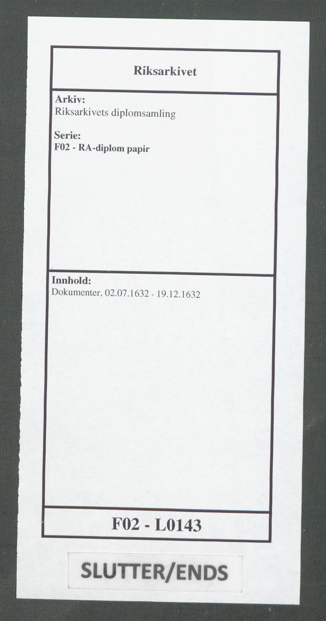 Riksarkivets diplomsamling, AV/RA-EA-5965/F02/L0143: Dokumenter, 1632, p. 97