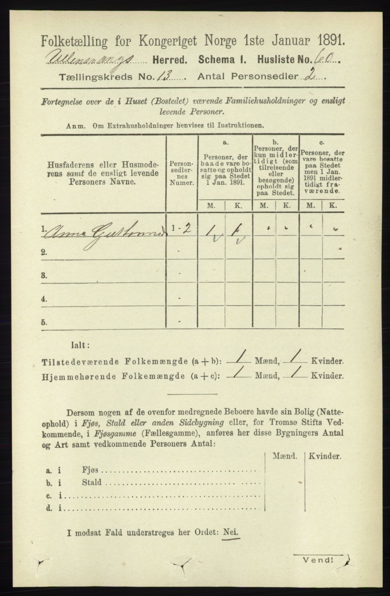 RA, 1891 census for 1230 Ullensvang, 1891, p. 5081