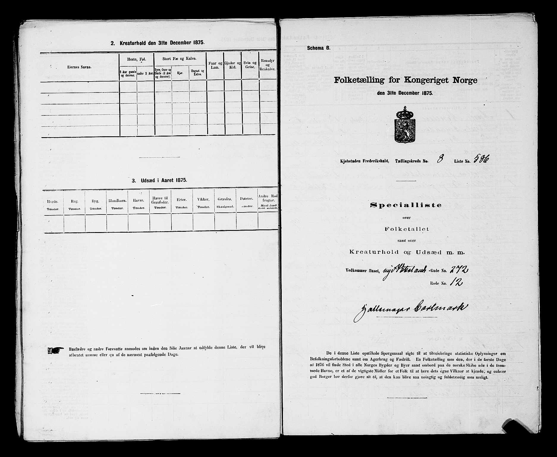 RA, 1875 census for 0101P Fredrikshald, 1875, p. 1423