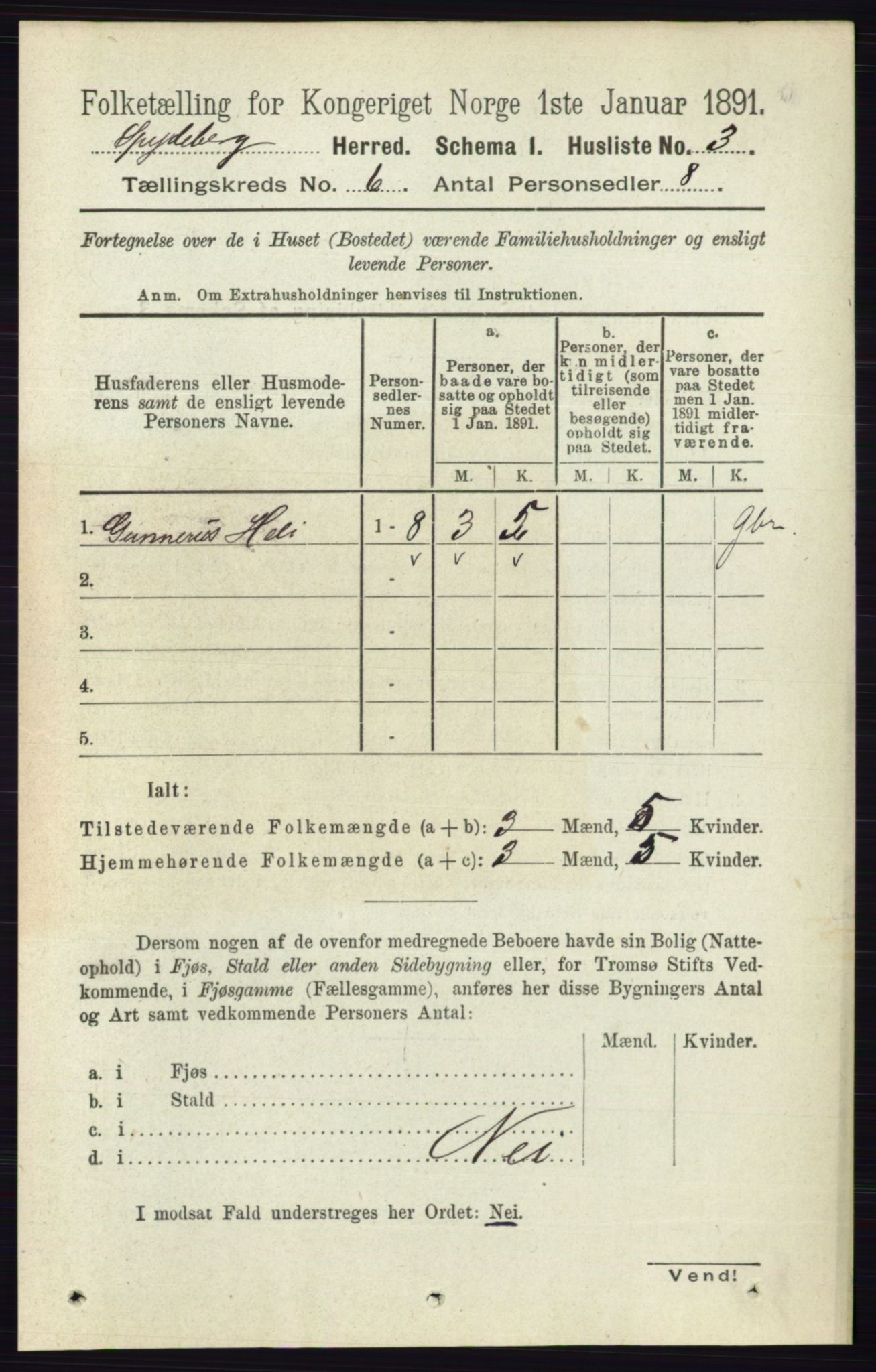 RA, 1891 census for 0123 Spydeberg, 1891, p. 2763