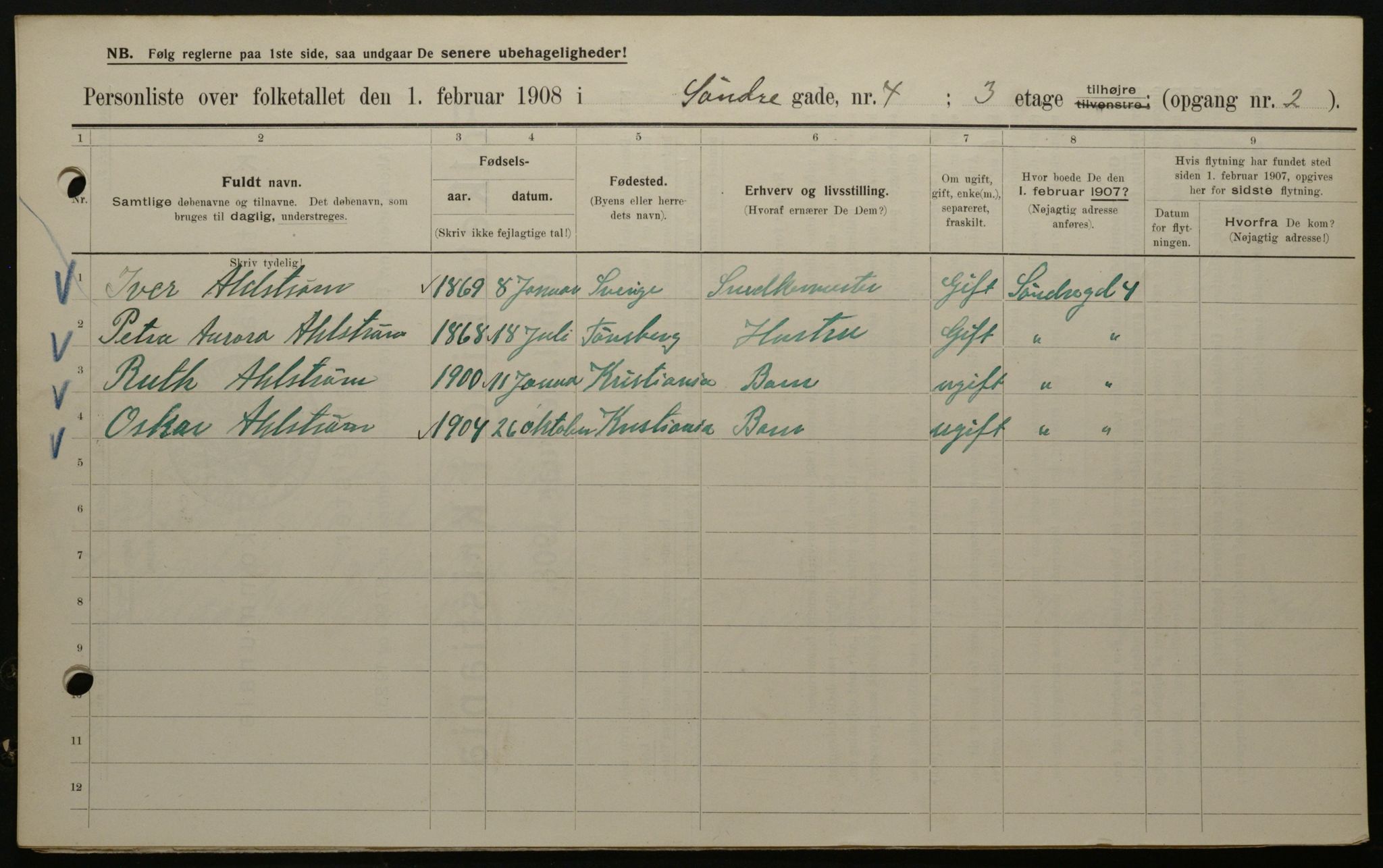 OBA, Municipal Census 1908 for Kristiania, 1908, p. 95564