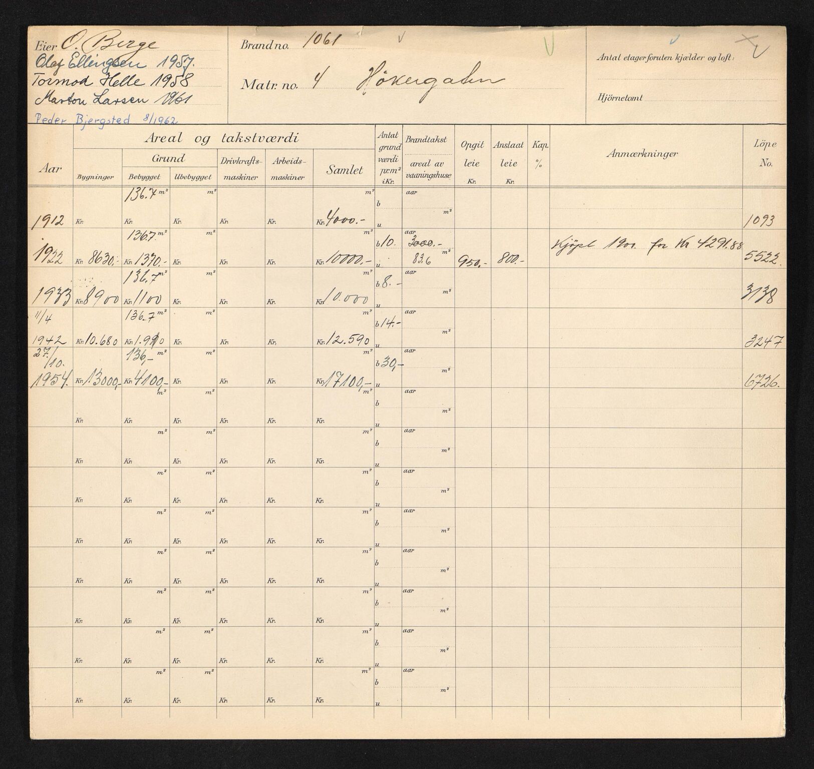 Stavanger kommune. Skattetakstvesenet, BYST/A-0440/F/Fa/Faa/L0019/0007: Skattetakstkort / Høkkergata 3 - Høleberggata - Høleveien 8