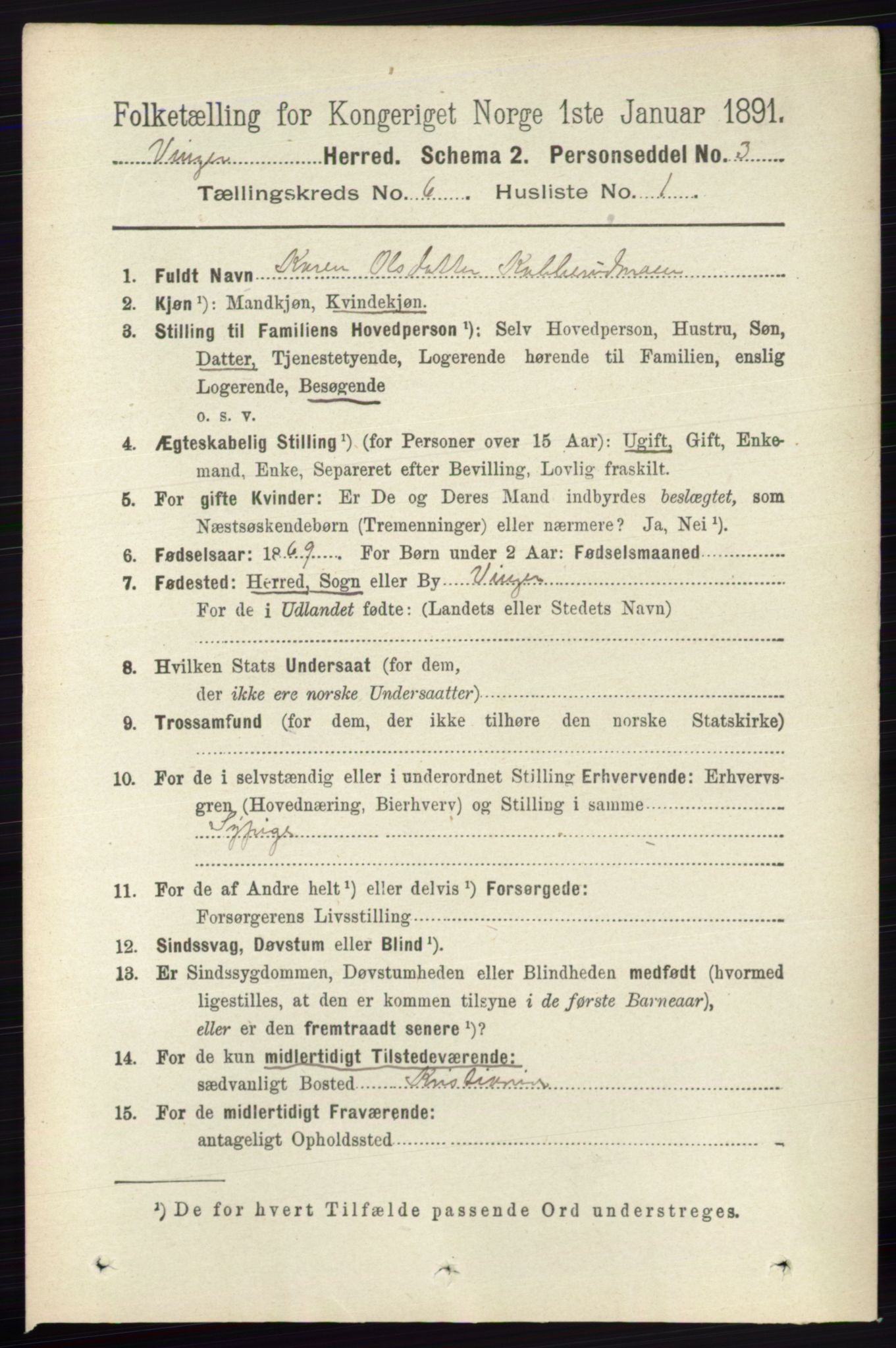 RA, 1891 census for 0421 Vinger, 1891, p. 2614