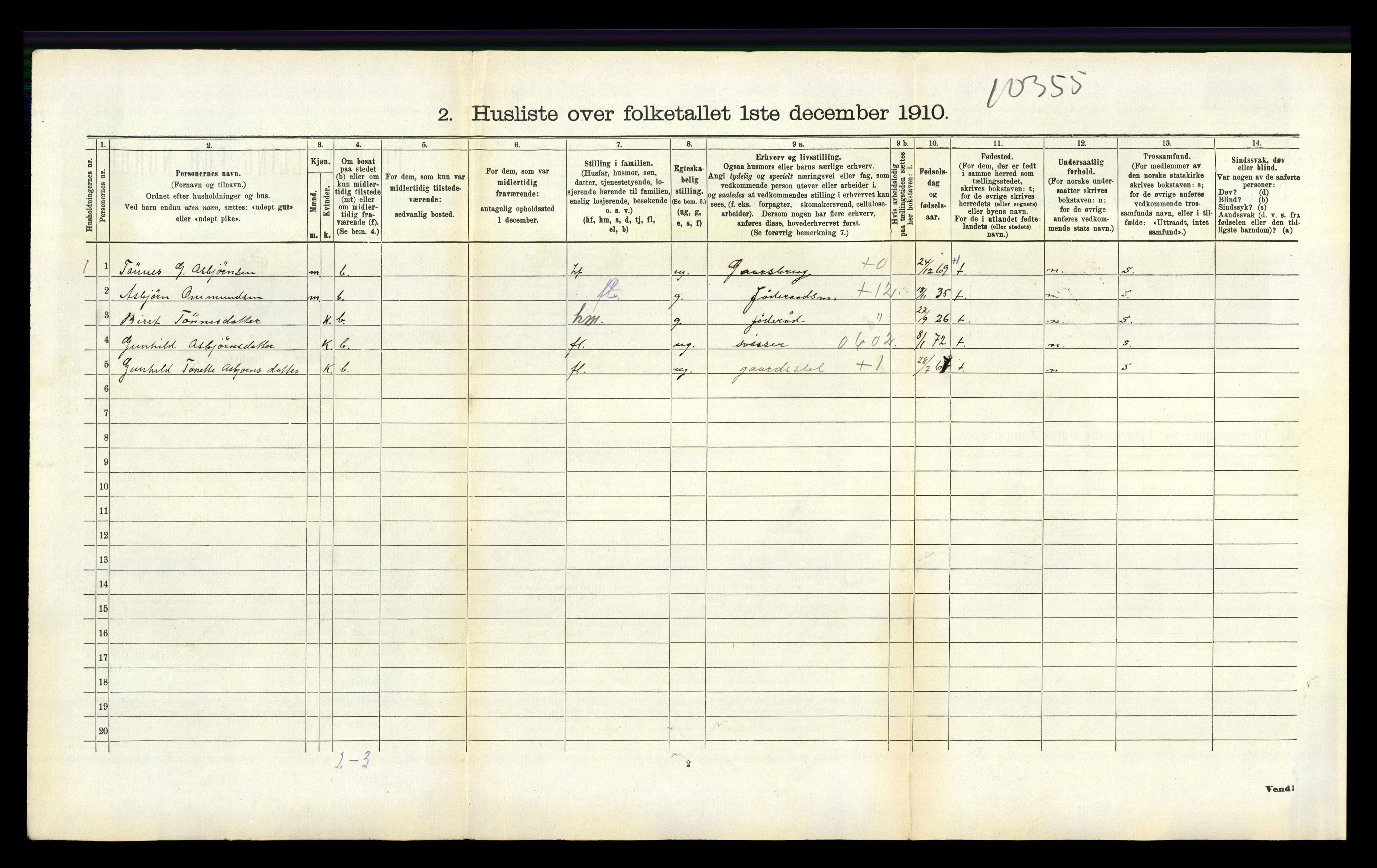 RA, 1910 census for Tonstad, 1910, p. 165