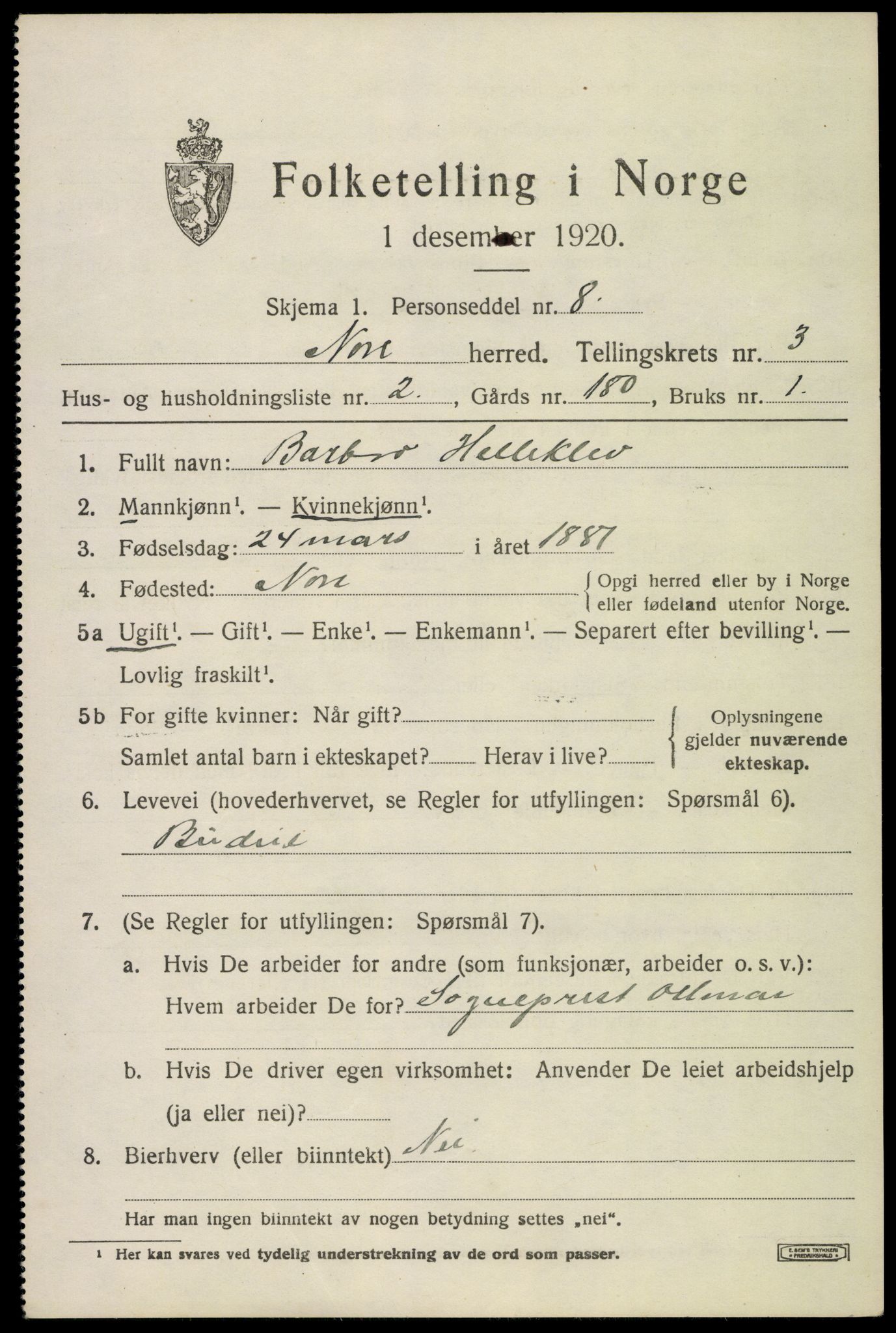 SAKO, 1920 census for Nore, 1920, p. 1468