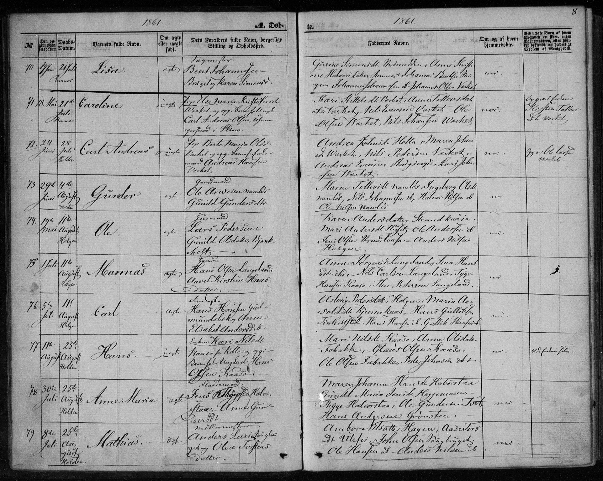 Holla kirkebøker, SAKO/A-272/F/Fa/L0006: Parish register (official) no. 6, 1861-1869, p. 8