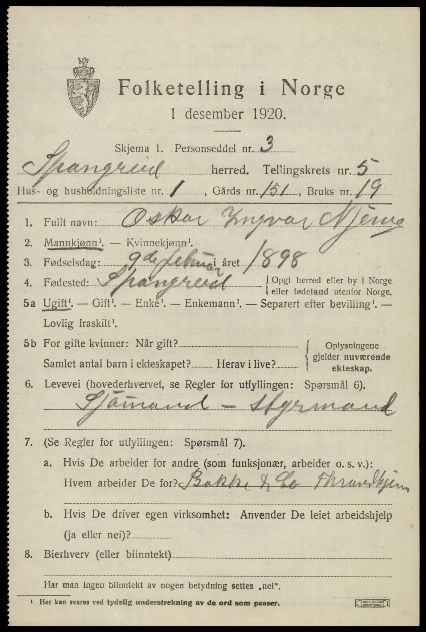 SAK, 1920 census for Spangereid, 1920, p. 1731