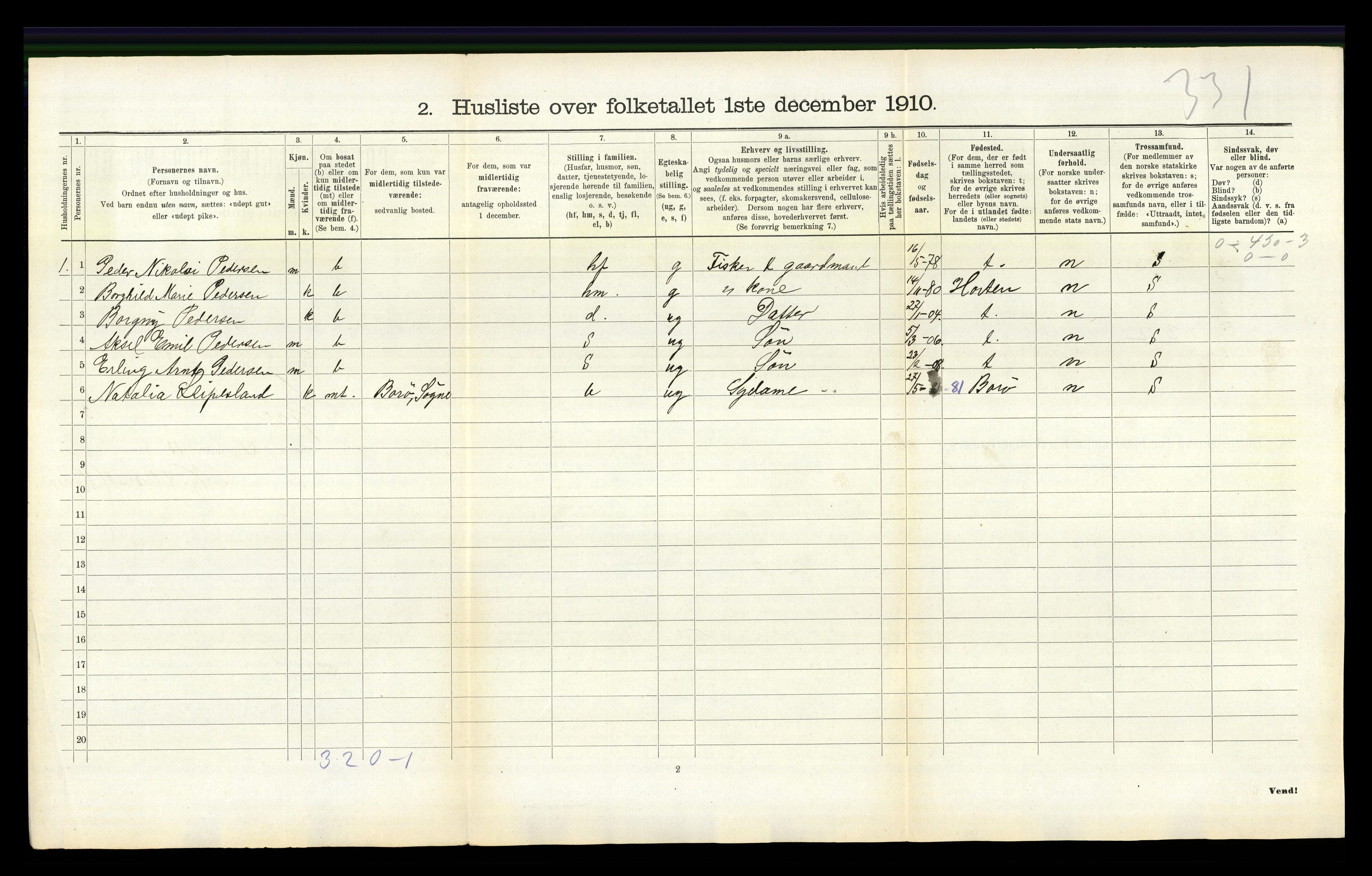 RA, 1910 census for Søgne, 1910, p. 135