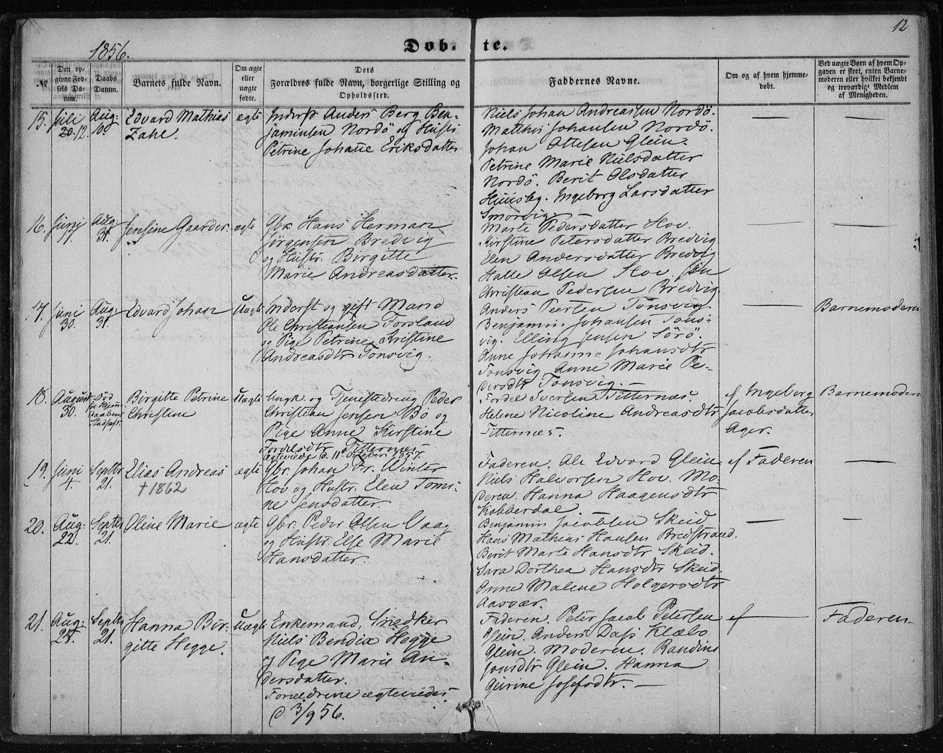 Ministerialprotokoller, klokkerbøker og fødselsregistre - Nordland, AV/SAT-A-1459/835/L0523: Parish register (official) no. 835A01, 1855-1865, p. 12