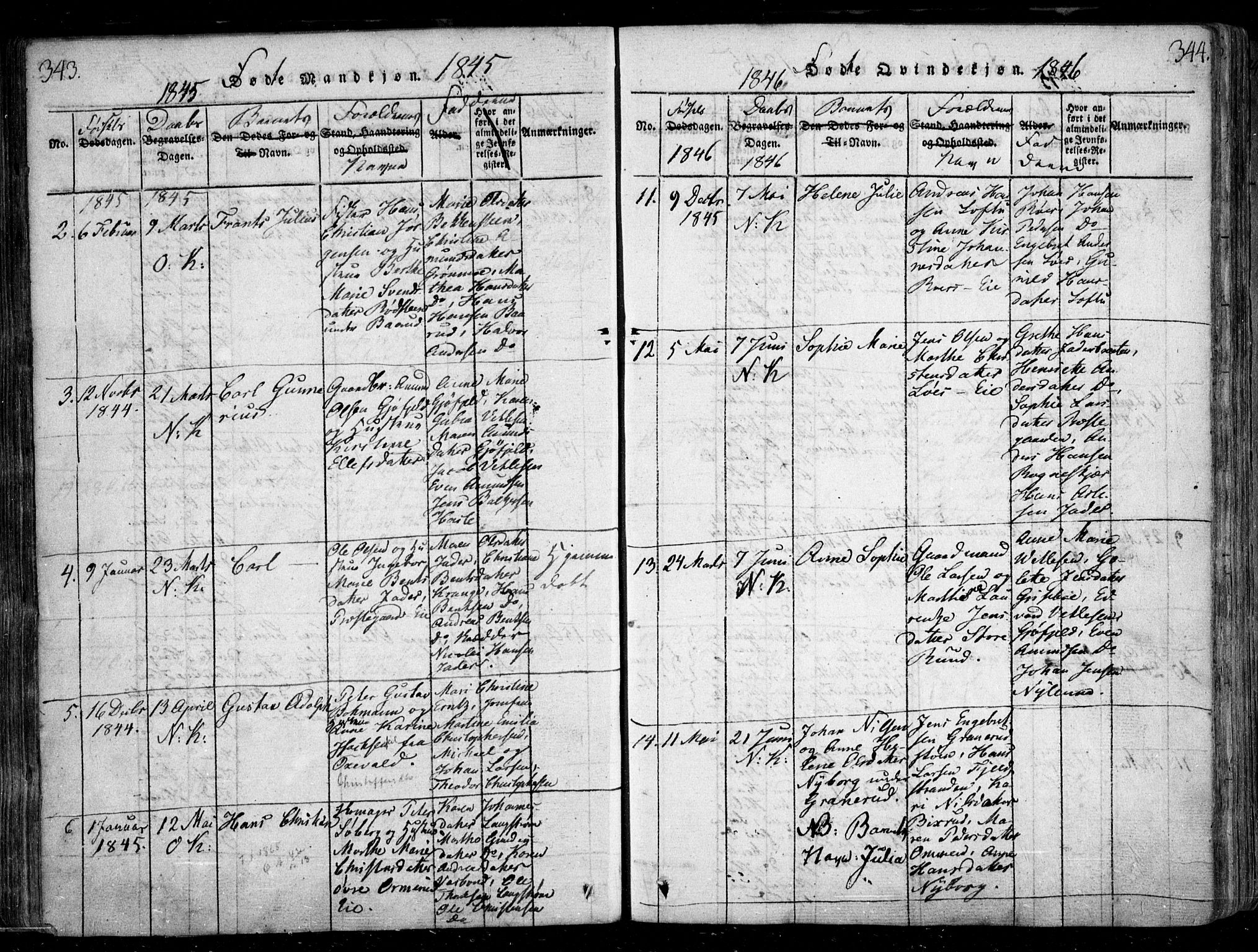 Nesodden prestekontor Kirkebøker, SAO/A-10013/F/Fa/L0006: Parish register (official) no. I 6, 1814-1847, p. 343-344