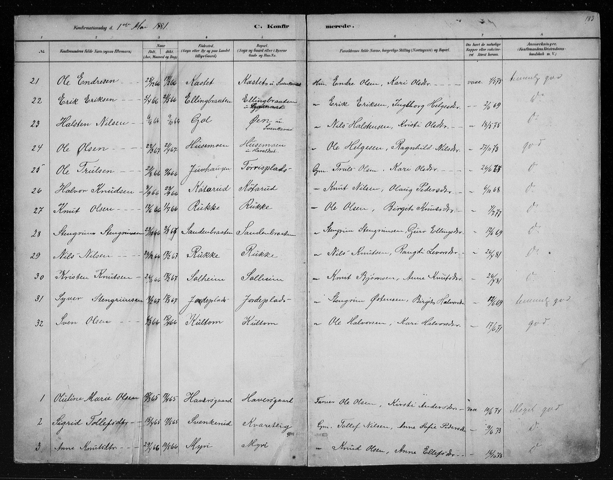 Nes kirkebøker, AV/SAKO-A-236/F/Fa/L0011: Parish register (official) no. 11, 1881-1912, p. 183