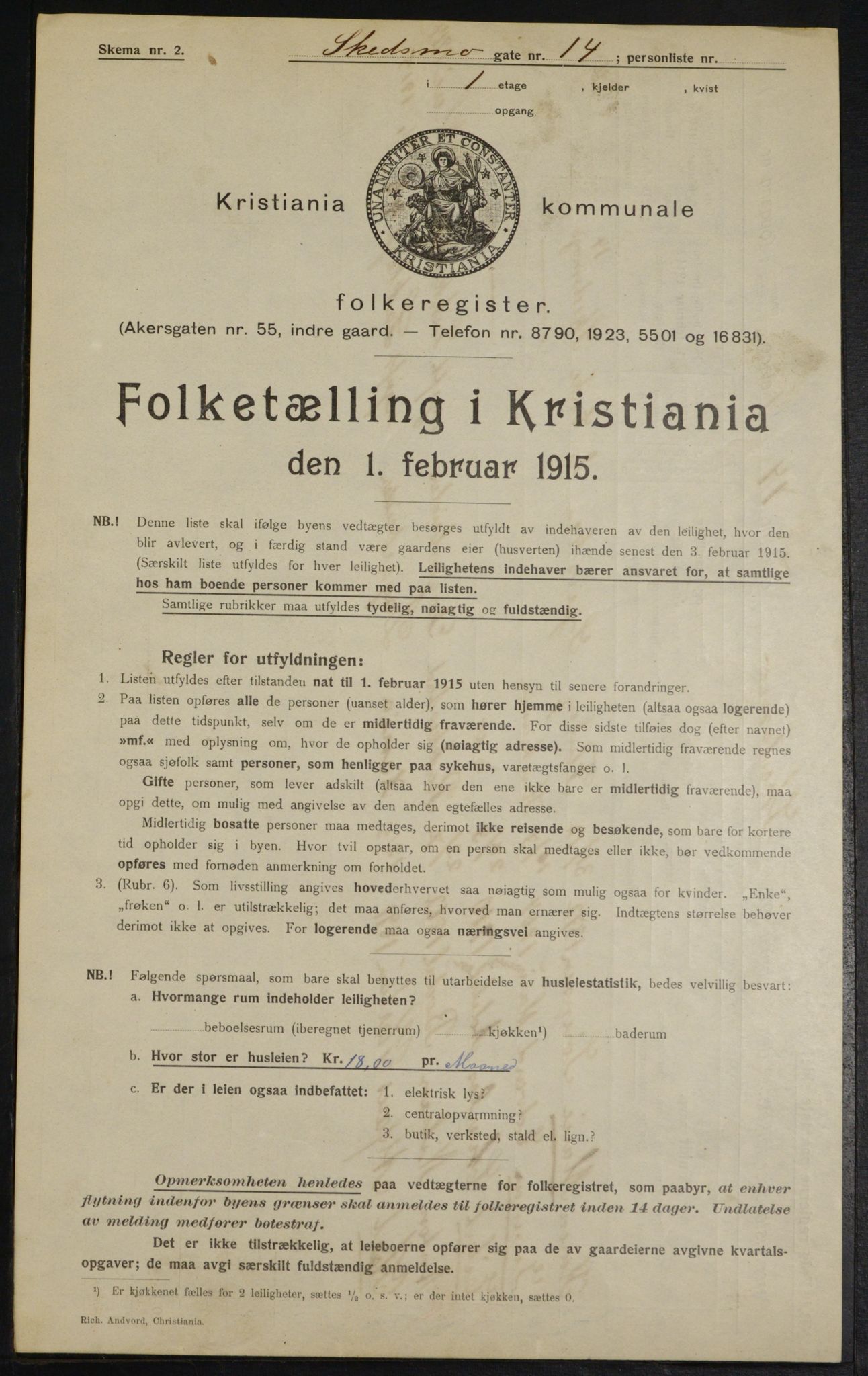 OBA, Municipal Census 1915 for Kristiania, 1915, p. 95306