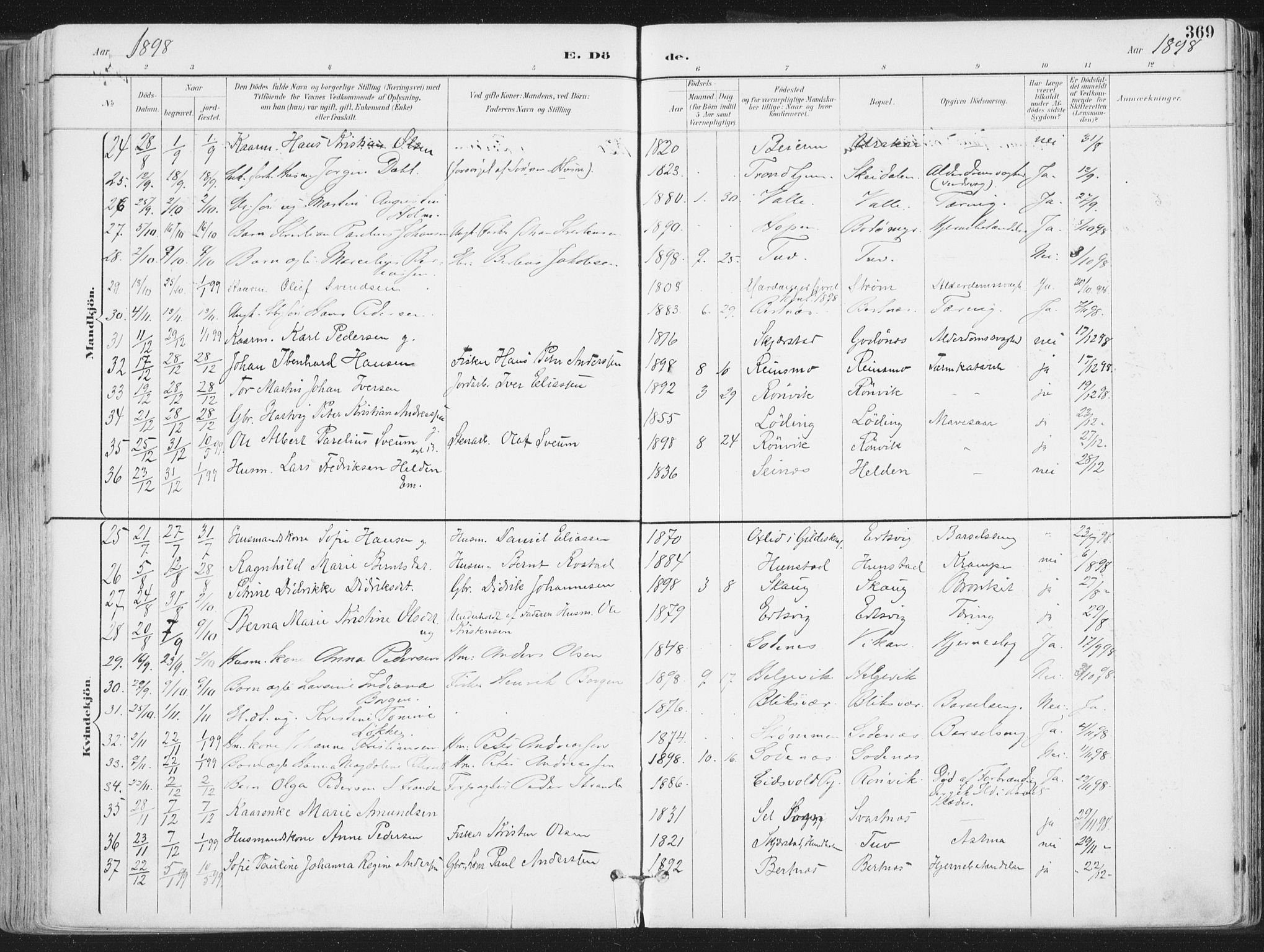 Ministerialprotokoller, klokkerbøker og fødselsregistre - Nordland, SAT/A-1459/802/L0055: Parish register (official) no. 802A02, 1894-1915, p. 369