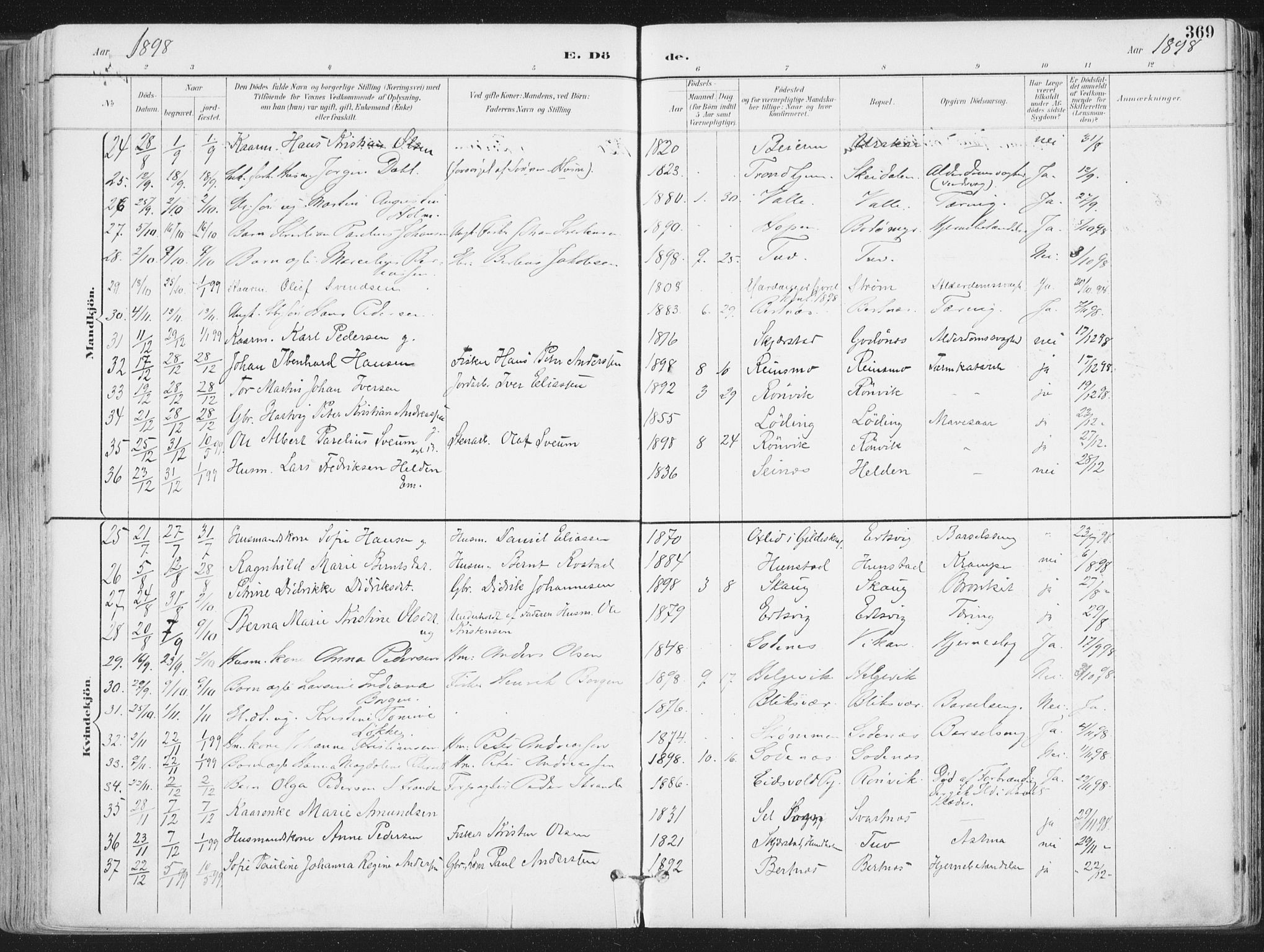 Ministerialprotokoller, klokkerbøker og fødselsregistre - Nordland, AV/SAT-A-1459/802/L0055: Parish register (official) no. 802A02, 1894-1915, p. 369