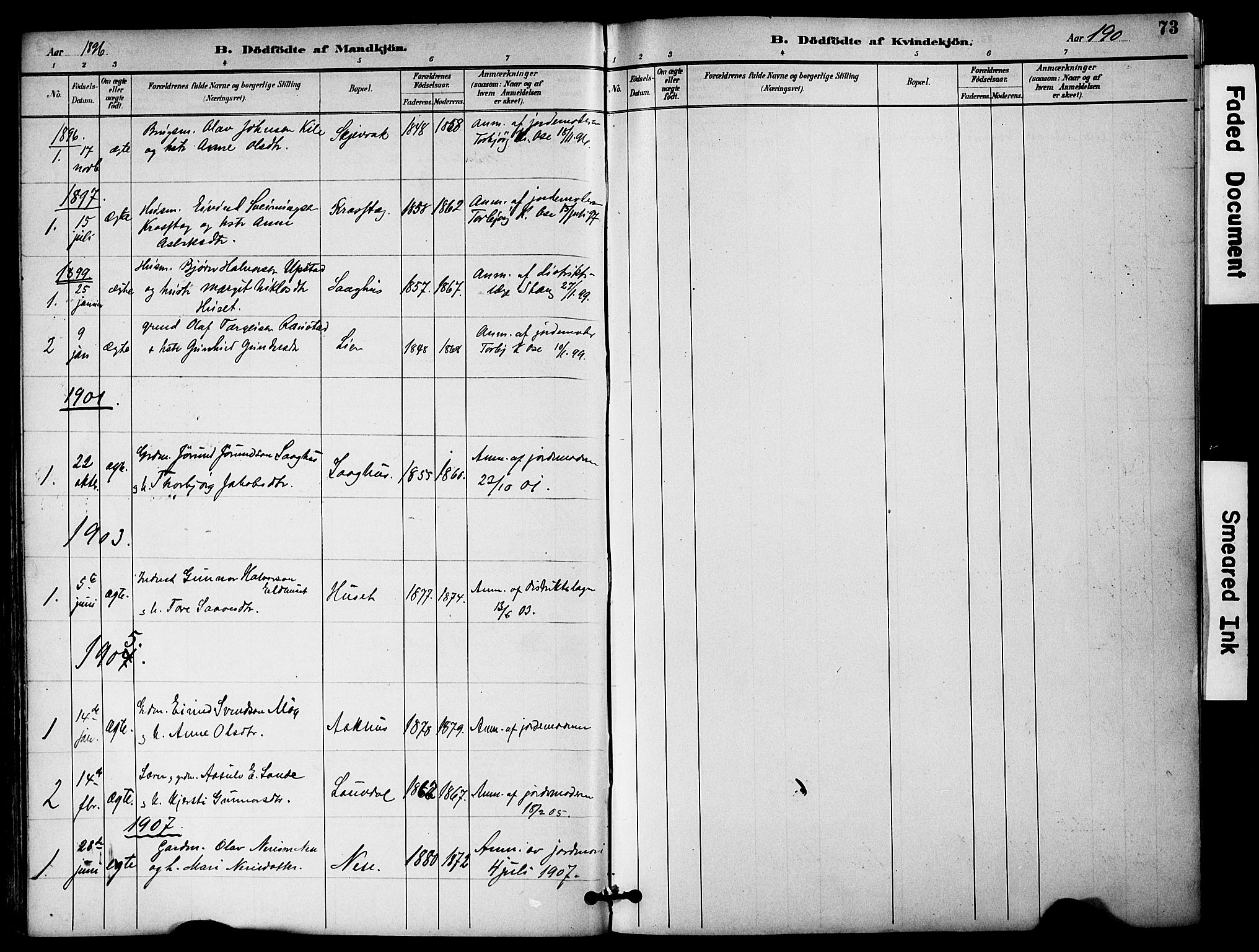 Bygland sokneprestkontor, SAK/1111-0006/F/Fa/Fab/L0007: Parish register (official) no. A 7, 1885-1909, p. 73