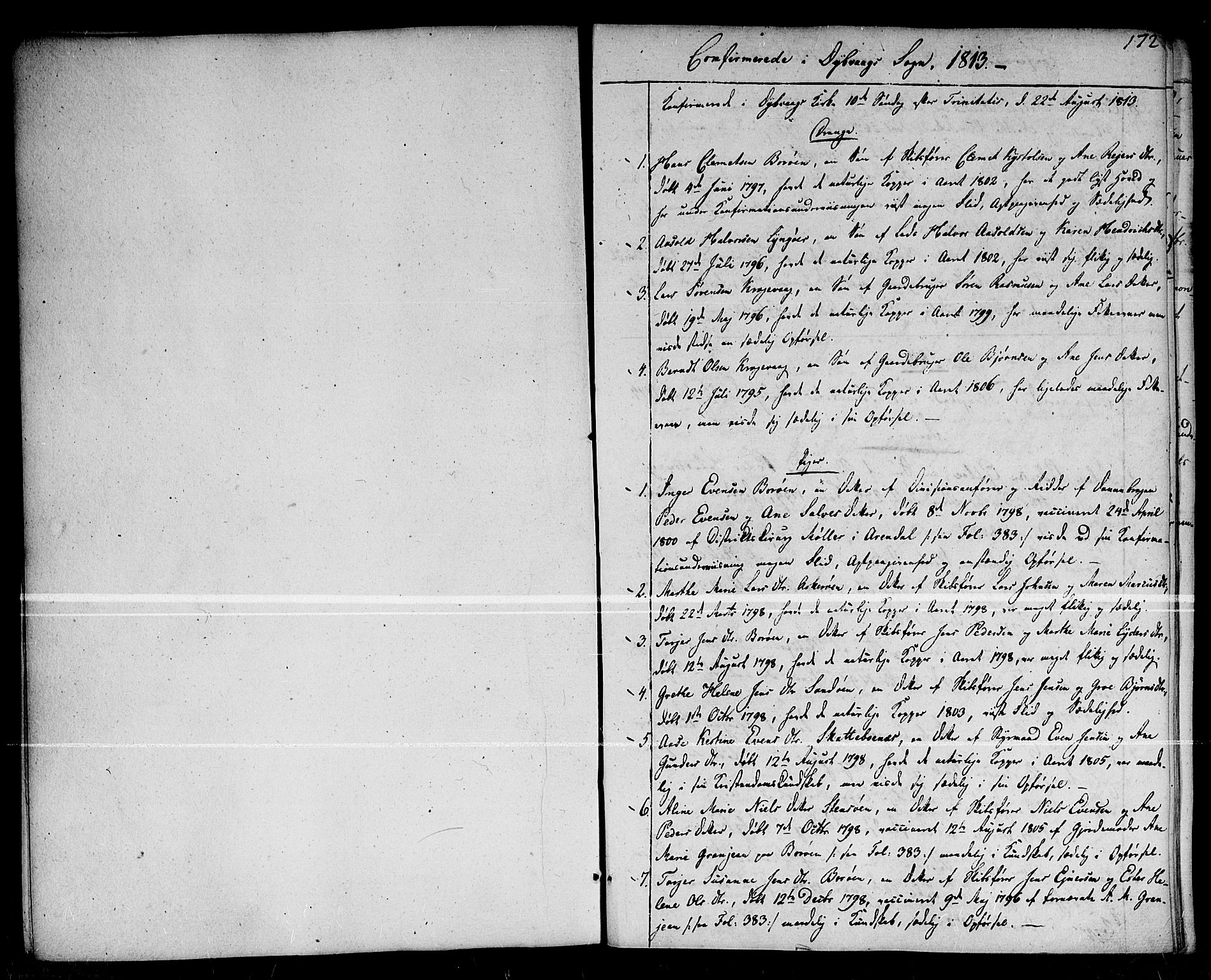 Dypvåg sokneprestkontor, SAK/1111-0007/F/Fa/Faa/L0002: Parish register (official) no. A 2/ 1, 1813-1824, p. 172