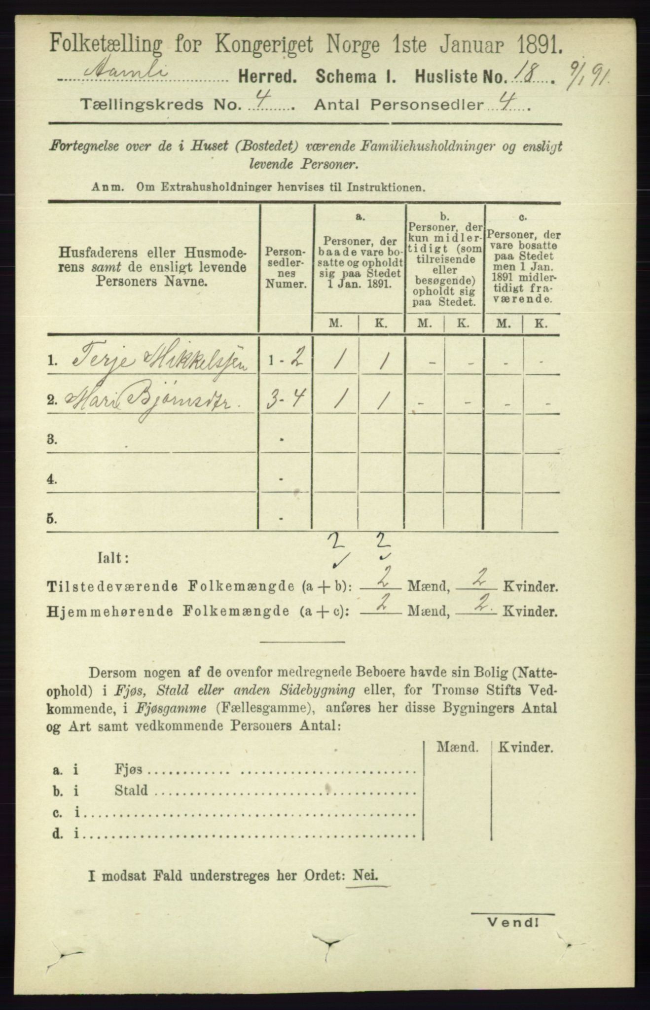 RA, 1891 census for 0929 Åmli, 1891, p. 428