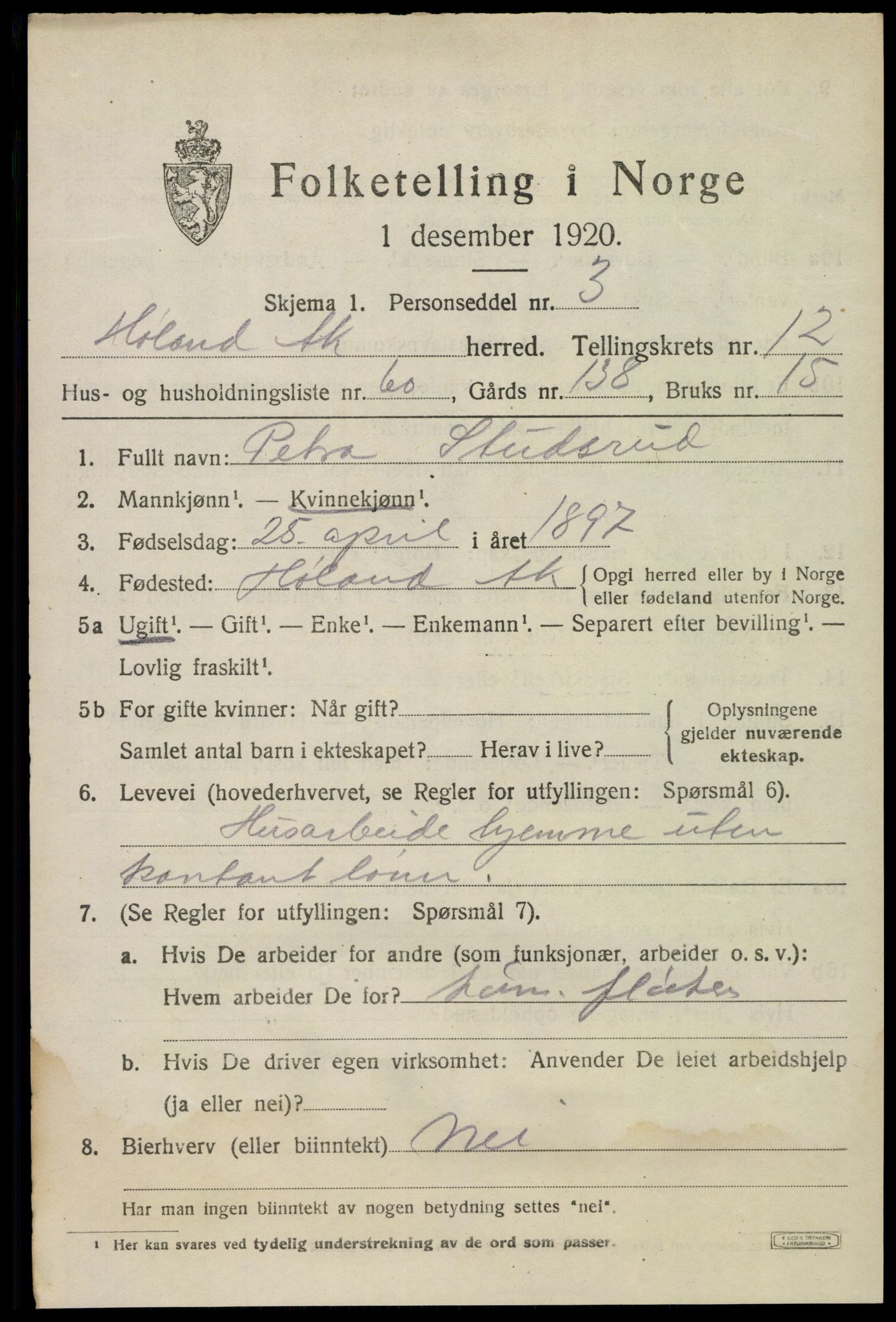 SAO, 1920 census for Høland, 1920, p. 12361