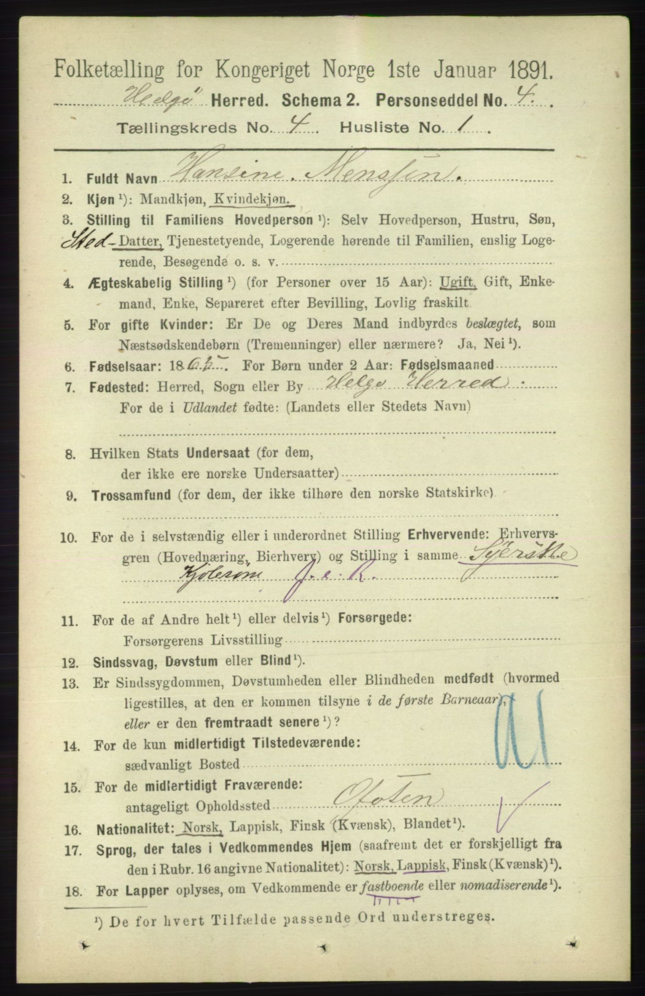 RA, 1891 census for 1935 Helgøy, 1891, p. 1014