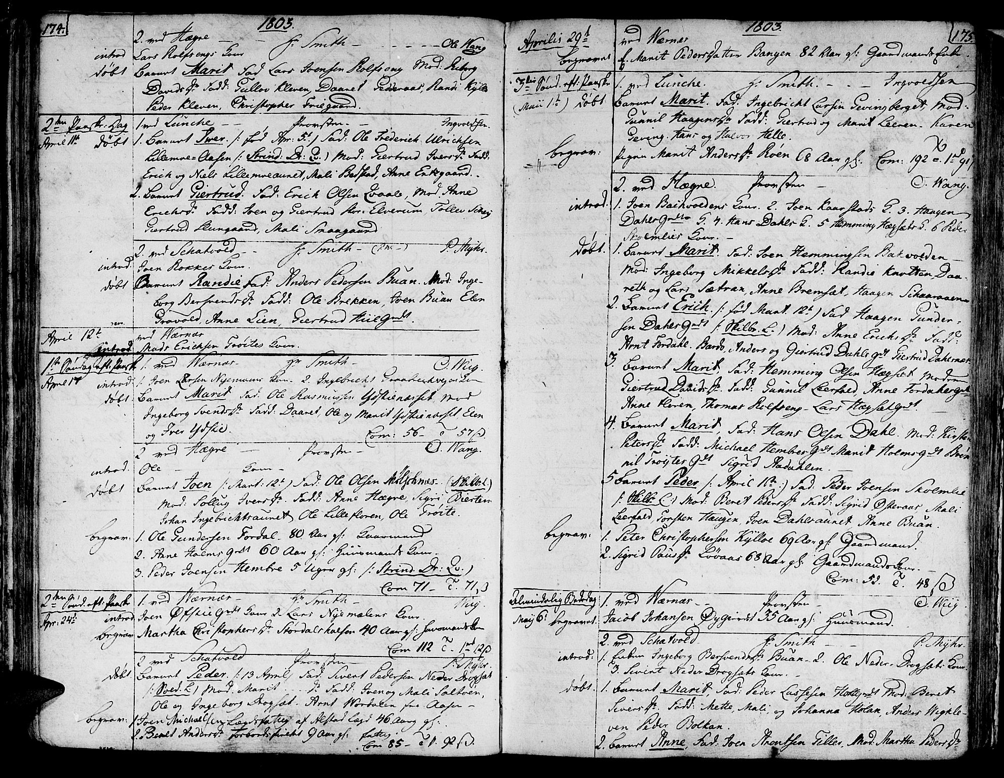 Ministerialprotokoller, klokkerbøker og fødselsregistre - Nord-Trøndelag, SAT/A-1458/709/L0060: Parish register (official) no. 709A07, 1797-1815, p. 174-175