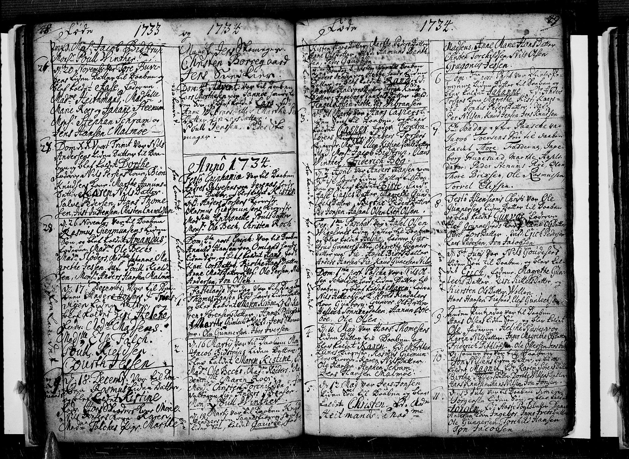 Risør sokneprestkontor, SAK/1111-0035/F/Fb/L0001: Parish register (copy) no. B 1, 1716-1747, p. 48-49