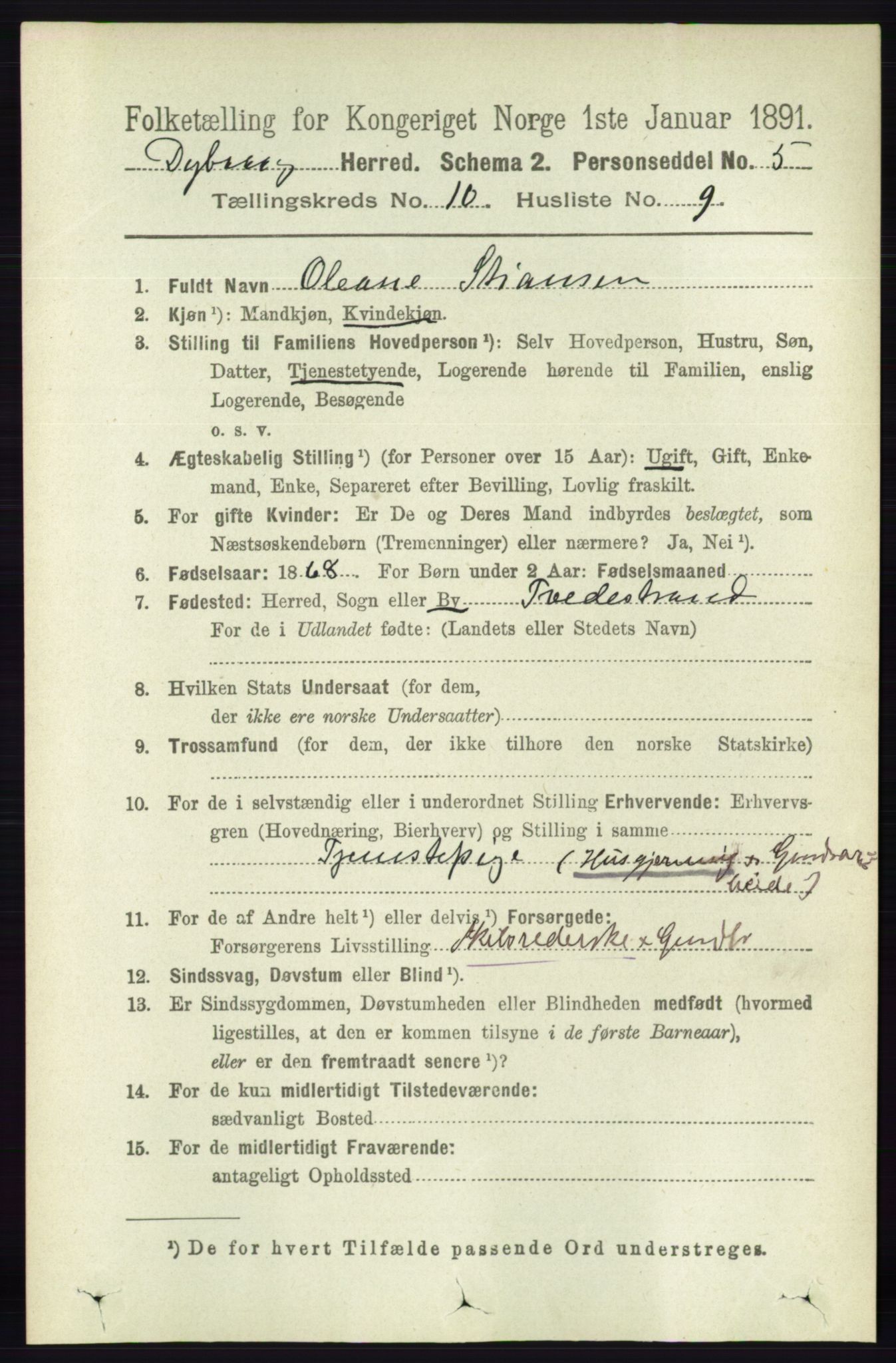 RA, 1891 census for 0915 Dypvåg, 1891, p. 3761