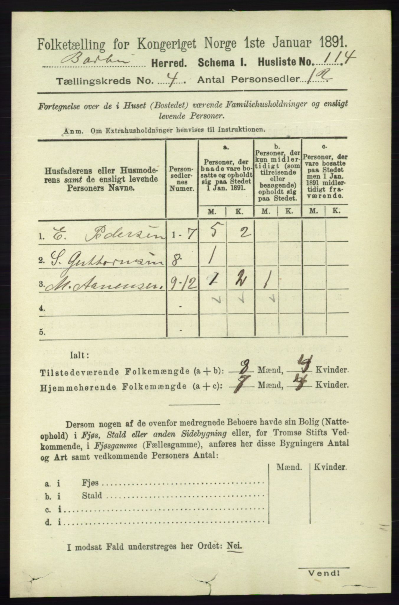 RA, 1891 census for 0990 Barbu, 1891, p. 2433