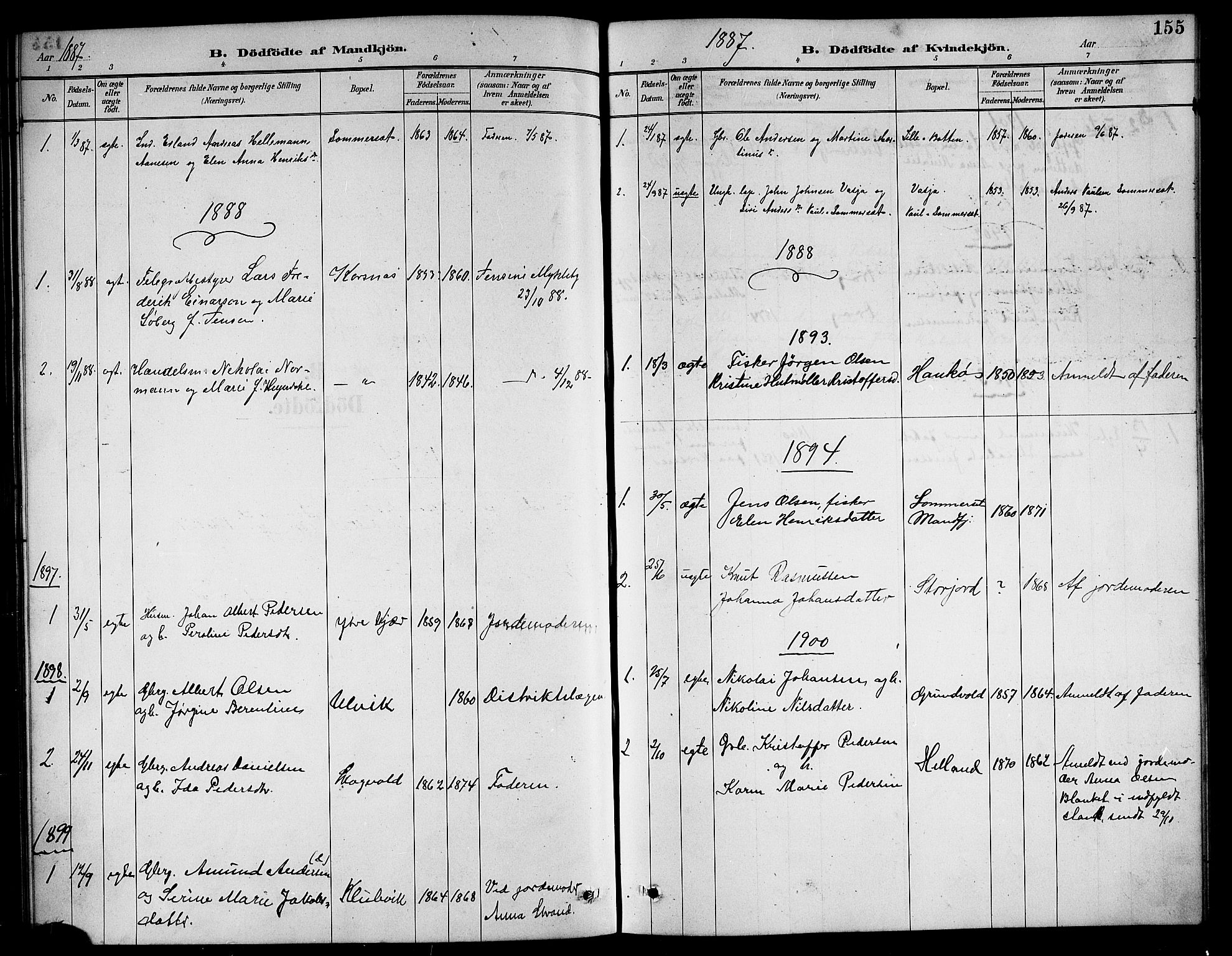 Ministerialprotokoller, klokkerbøker og fødselsregistre - Nordland, AV/SAT-A-1459/861/L0876: Parish register (copy) no. 861C02, 1887-1903, p. 155