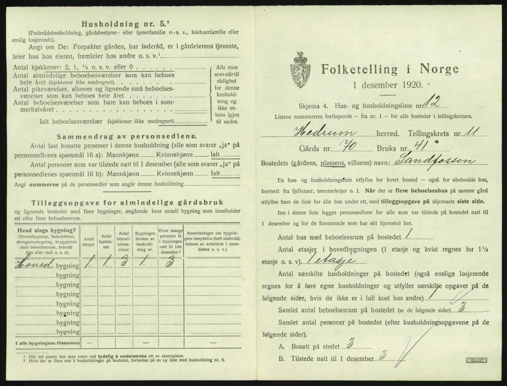 SAKO, 1920 census for Hedrum, 1920, p. 1013