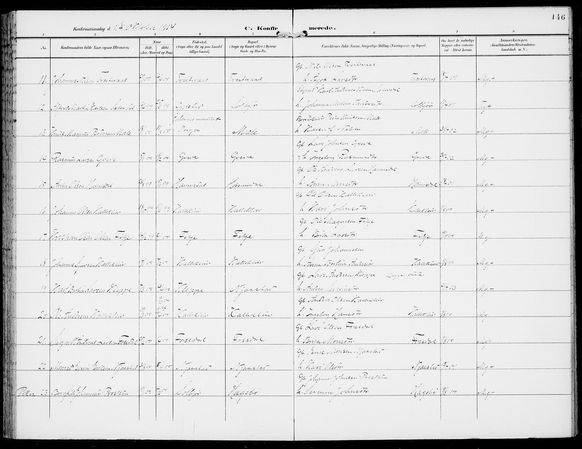 Haus sokneprestembete, AV/SAB-A-75601/H/Haa: Parish register (official) no. C  2, 1900-1915, p. 146