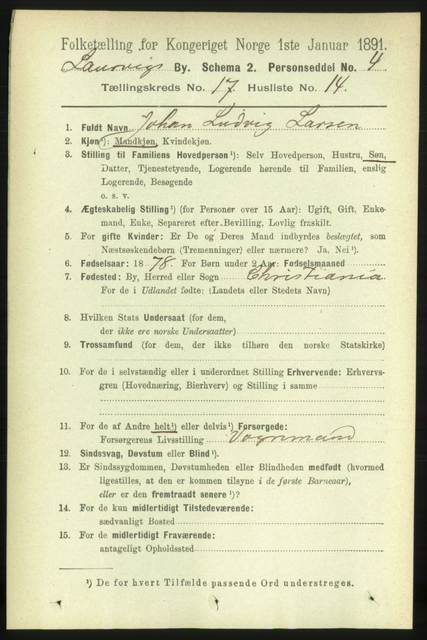 RA, 1891 census for 0707 Larvik, 1891, p. 12422