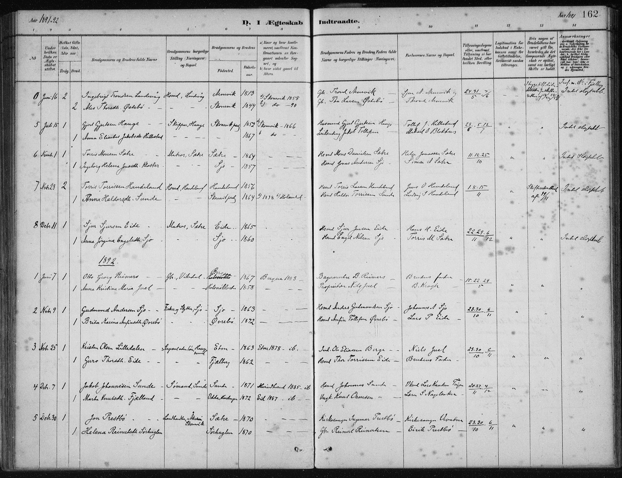 Fjelberg sokneprestembete, SAB/A-75201/H/Haa: Parish register (official) no. C  1, 1879-1918, p. 162