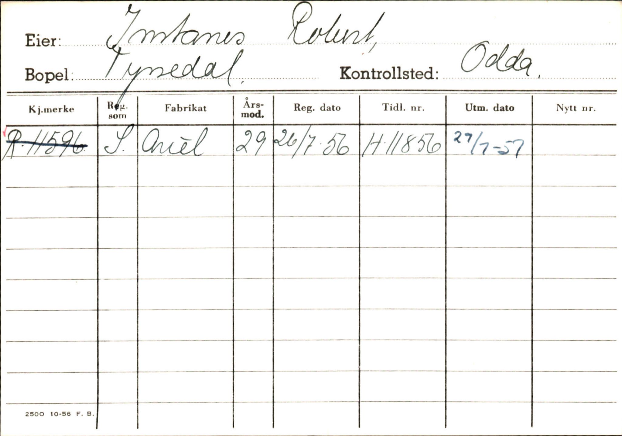 Statens vegvesen, Hordaland vegkontor, AV/SAB-A-5201/2/Hc/L0002: Eierkort Hardanger - I-P, 1928-1960, p. 10