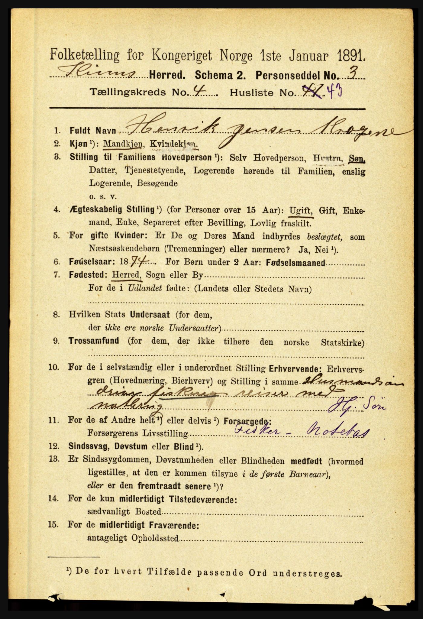 RA, 1891 census for 1437 Kinn, 1891, p. 1579