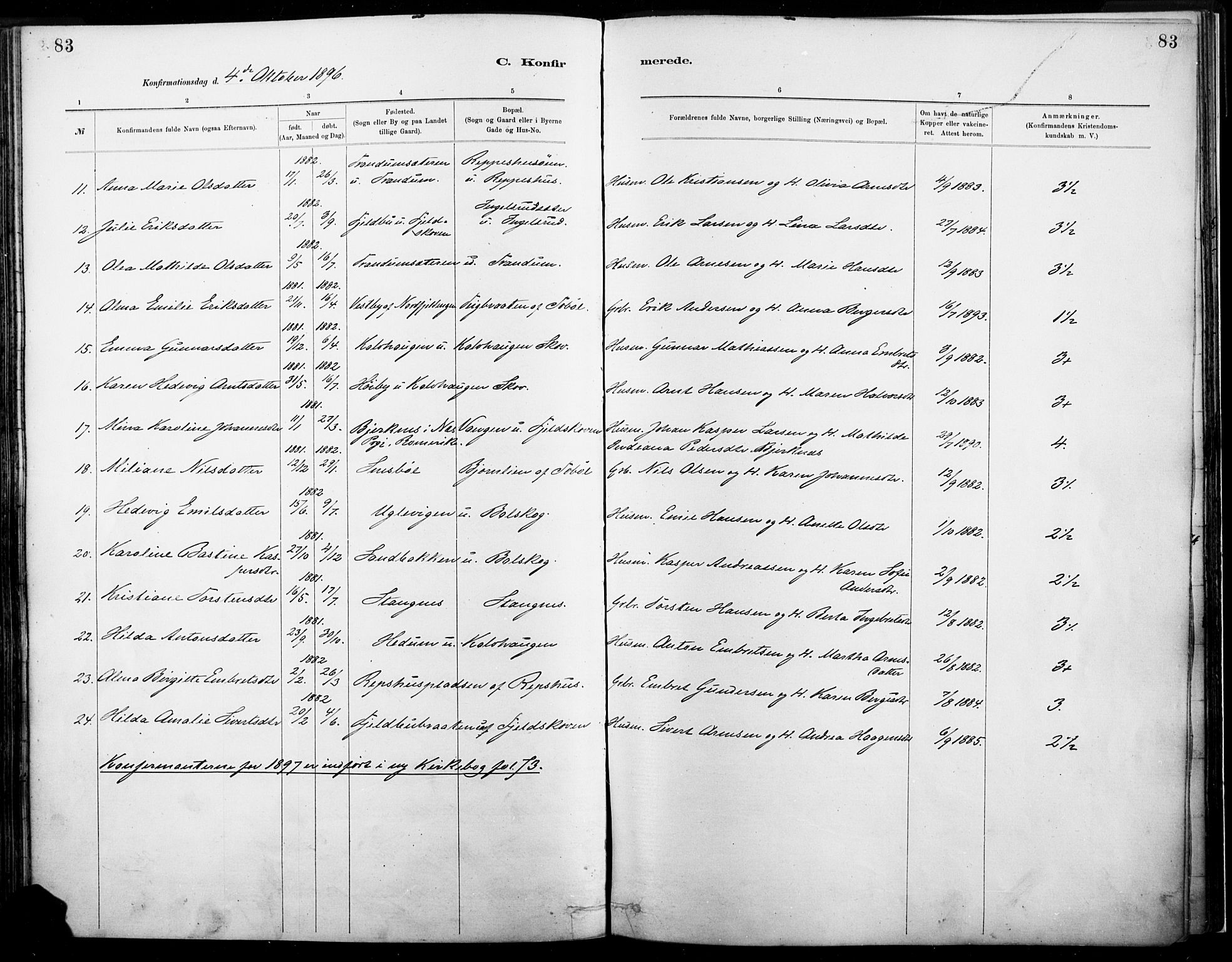 Eidskog prestekontor, SAH/PREST-026/H/Ha/Haa/L0004: Parish register (official) no. 4, 1884-1897, p. 83