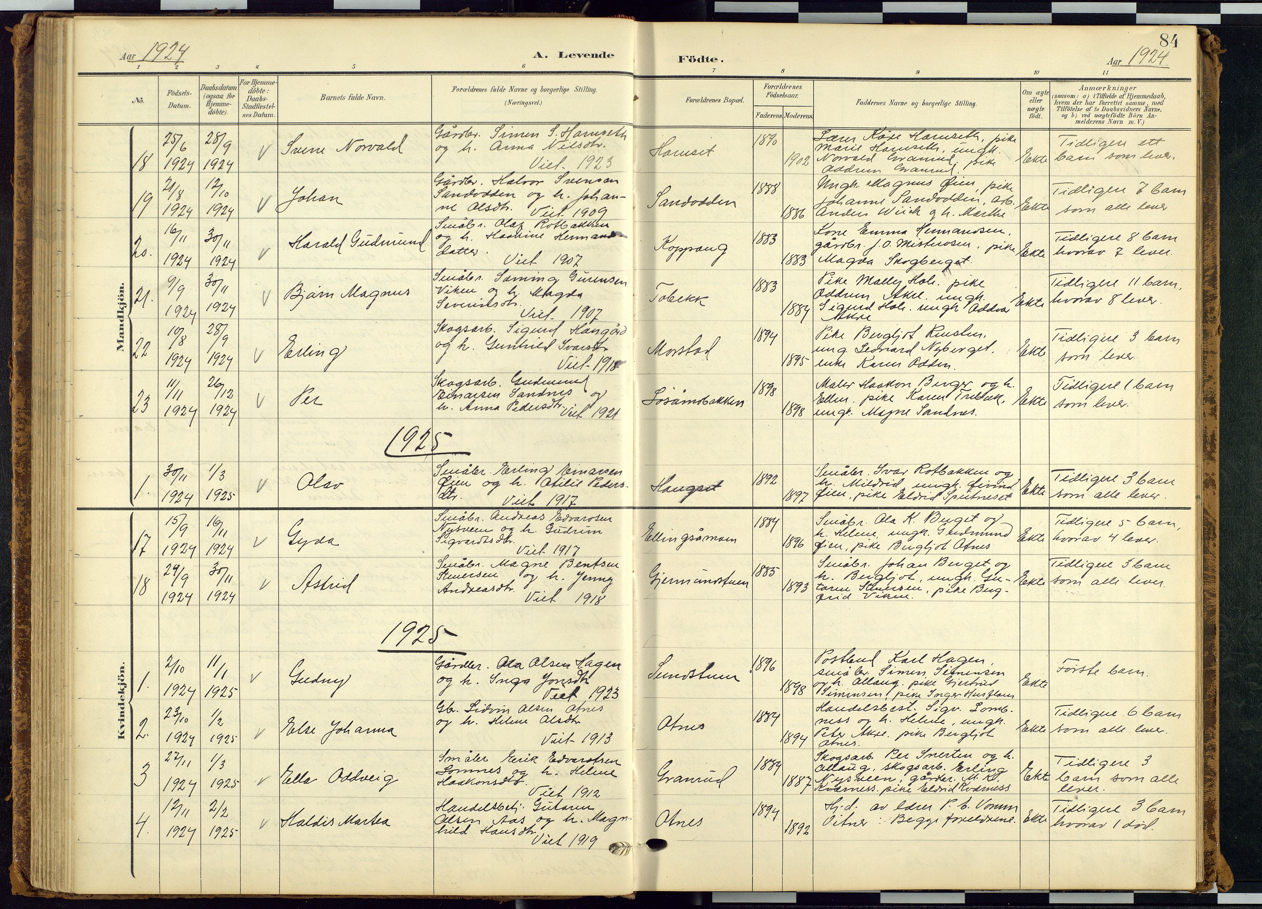 Rendalen prestekontor, AV/SAH-PREST-054/H/Ha/Hab/L0010: Parish register (copy) no. 10, 1903-1940, p. 84