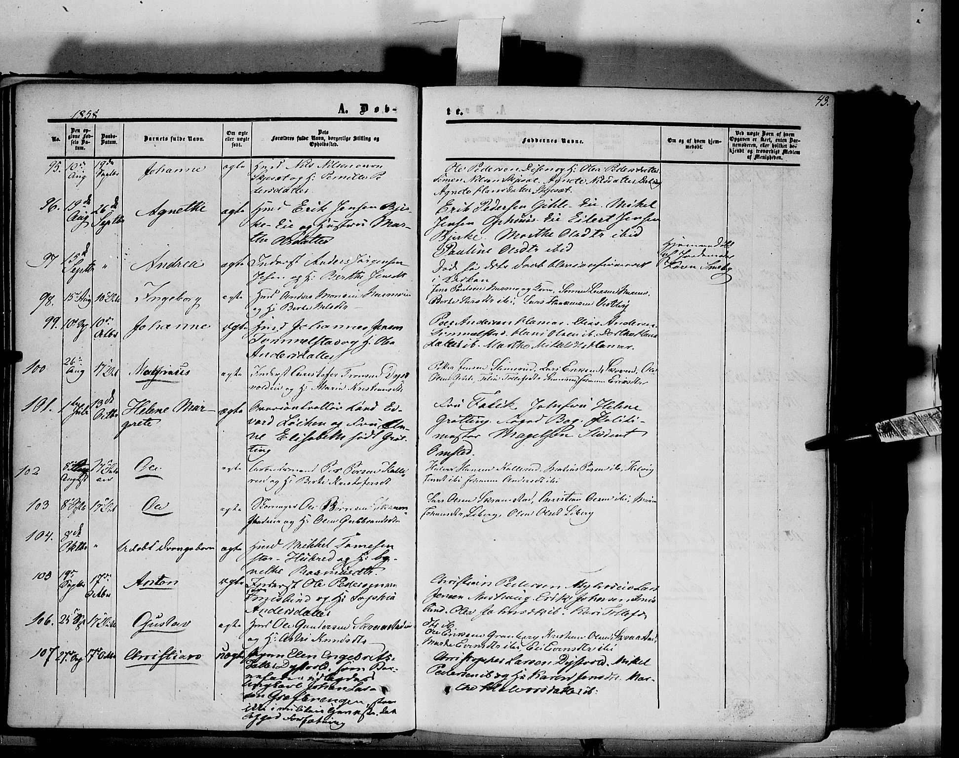 Vang prestekontor, Hedmark, AV/SAH-PREST-008/H/Ha/Haa/L0012: Parish register (official) no. 12, 1855-1870, p. 43