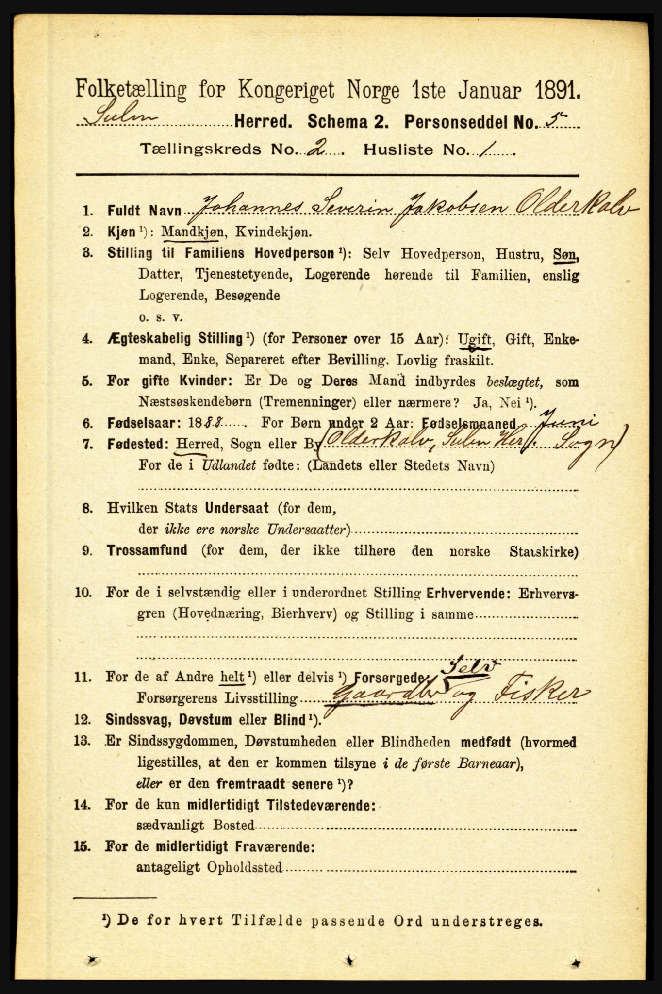 RA, 1891 census for 1412 Solund, 1891, p. 616