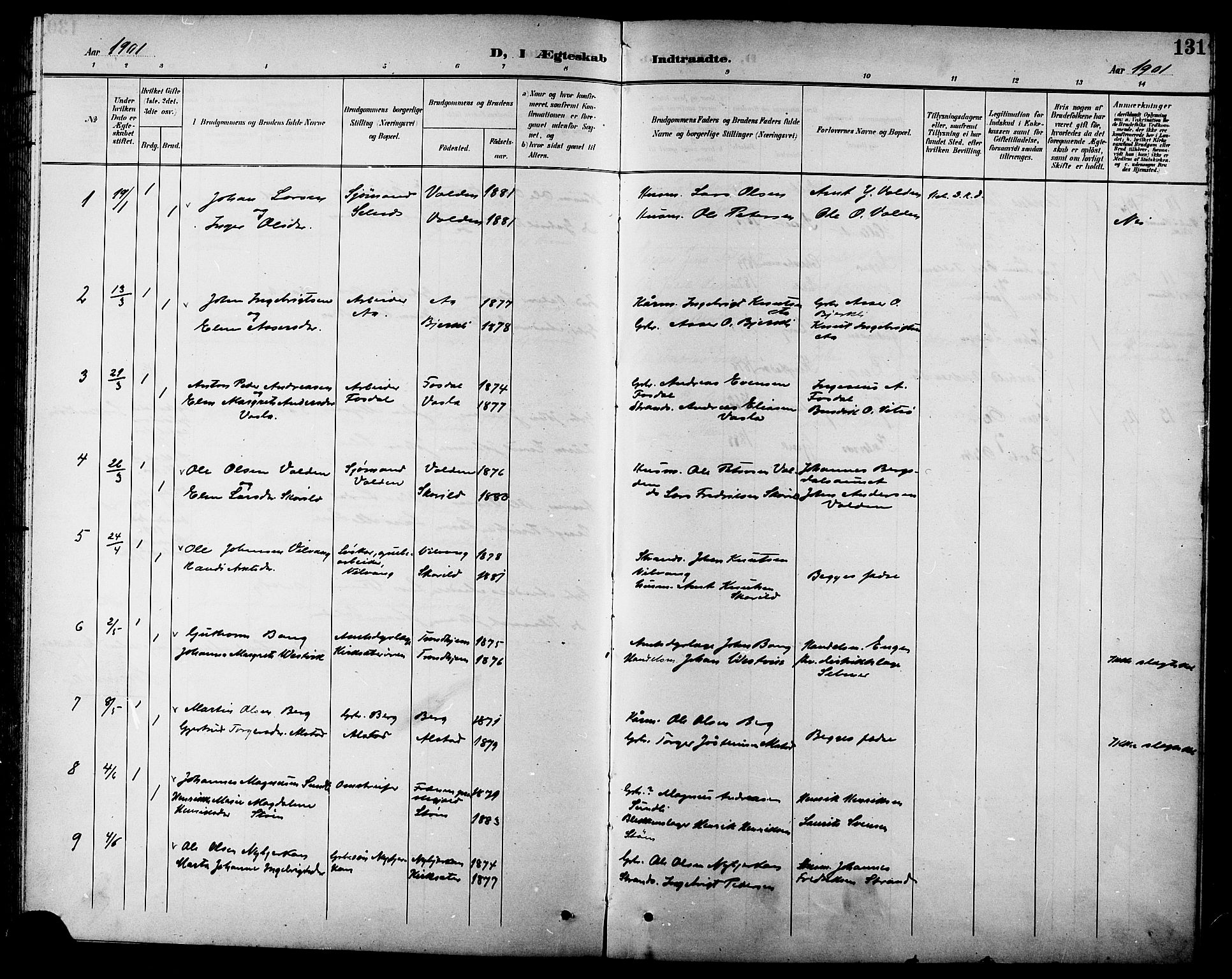 Ministerialprotokoller, klokkerbøker og fødselsregistre - Sør-Trøndelag, SAT/A-1456/630/L0505: Parish register (copy) no. 630C03, 1899-1914, p. 131