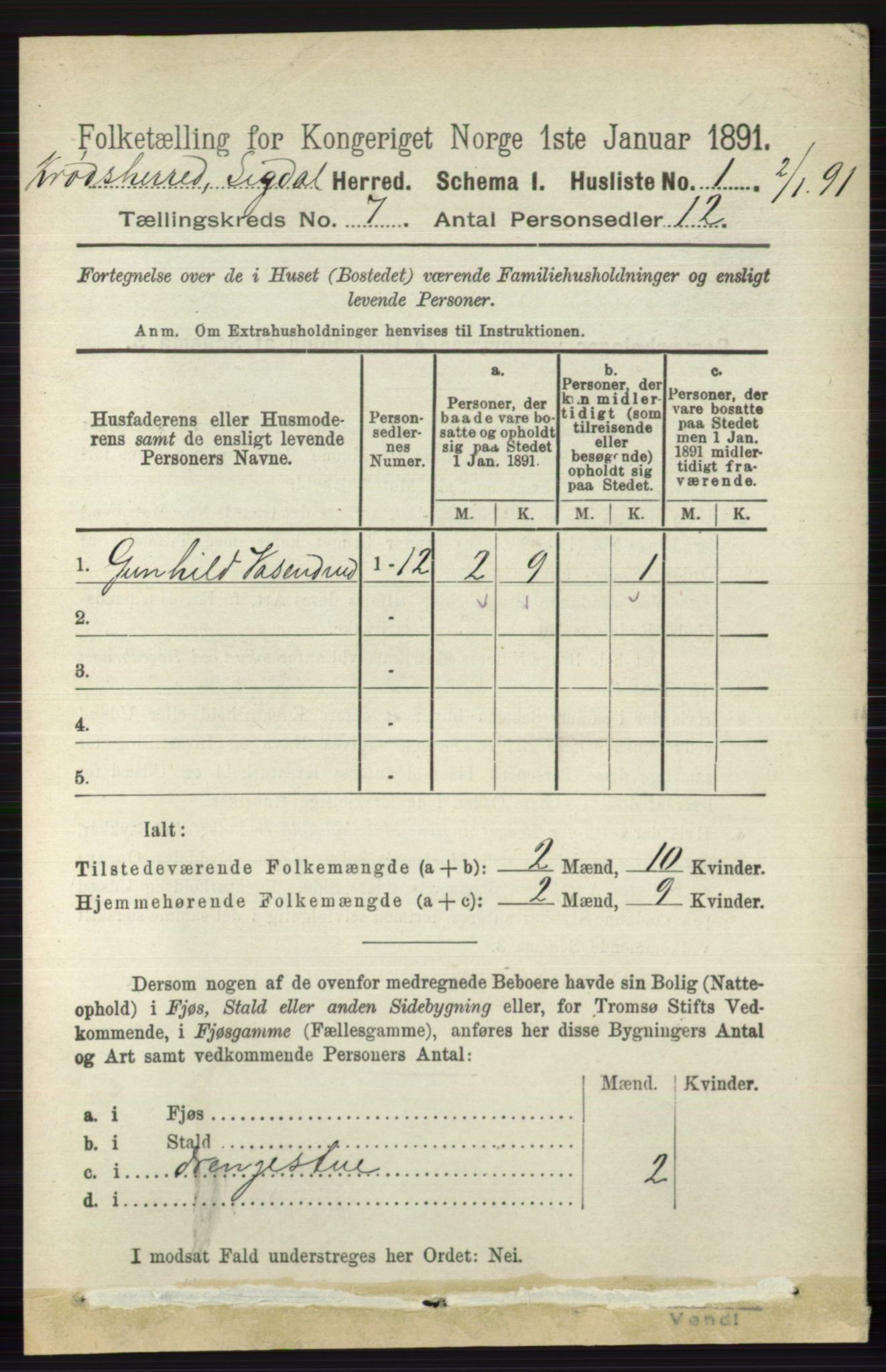RA, 1891 census for 0621 Sigdal, 1891, p. 6952
