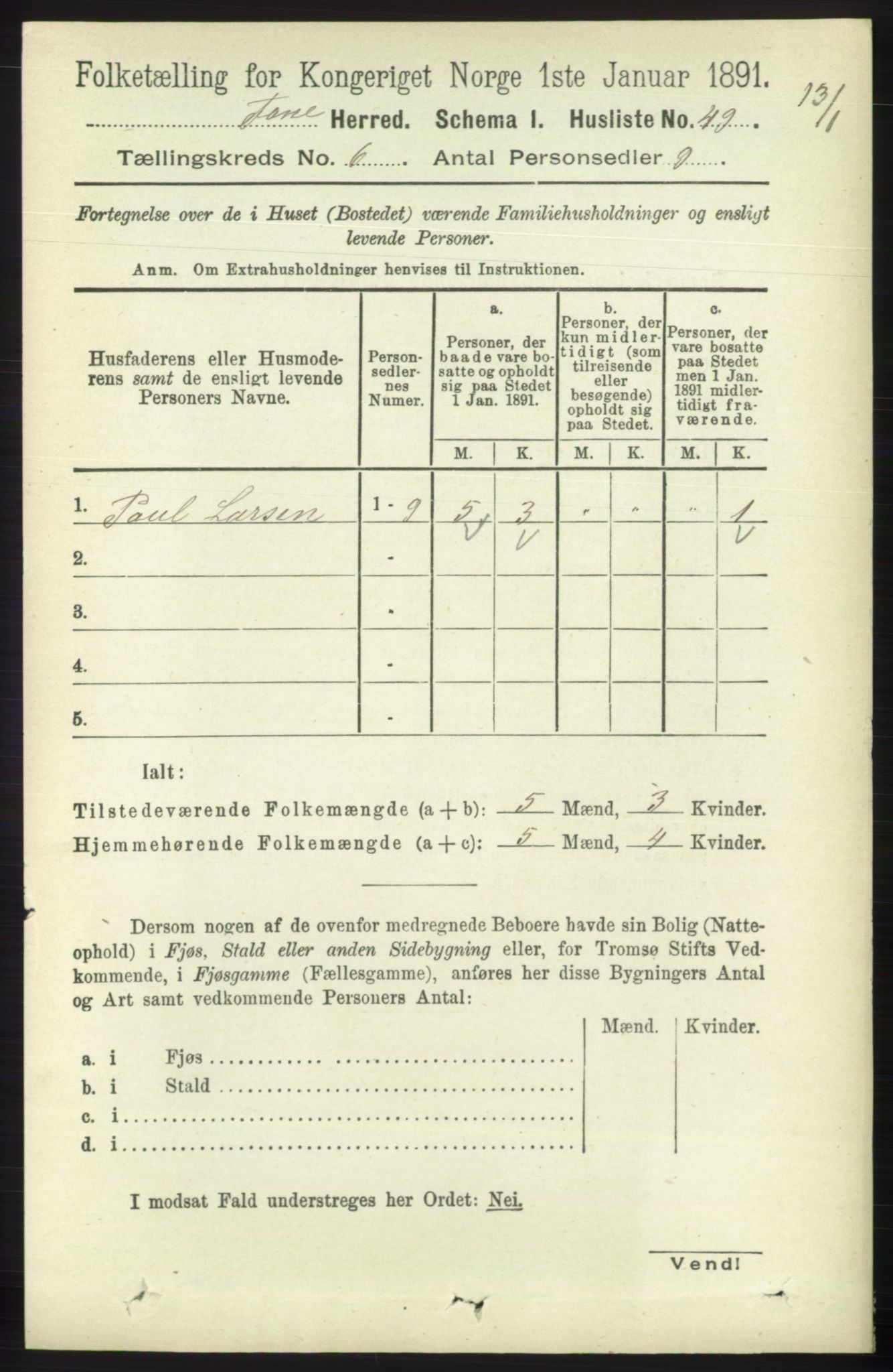 RA, 1891 census for 1249 Fana, 1891, p. 2558