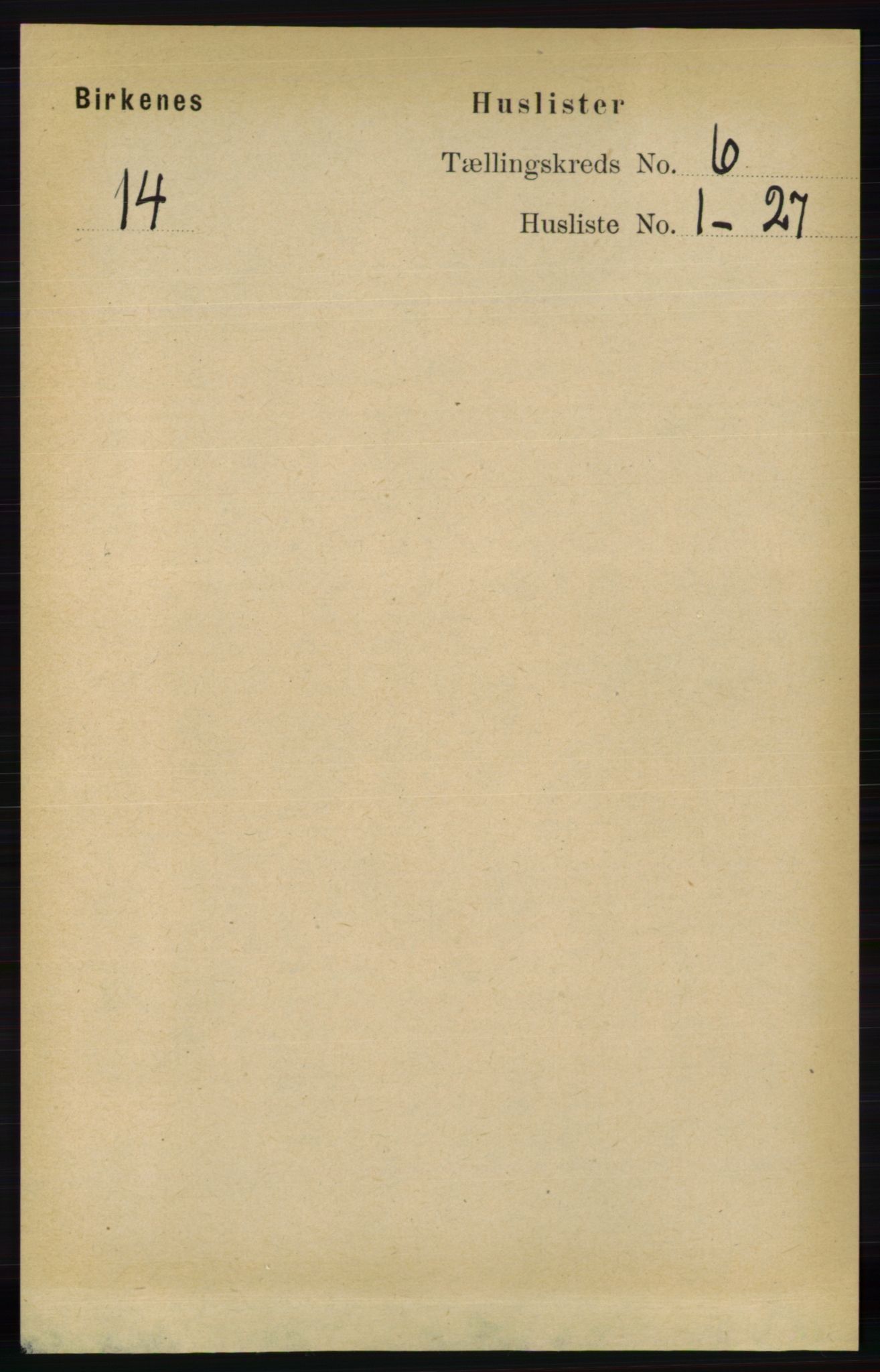 RA, 1891 Census for 0928 Birkenes, 1891, p. 1764