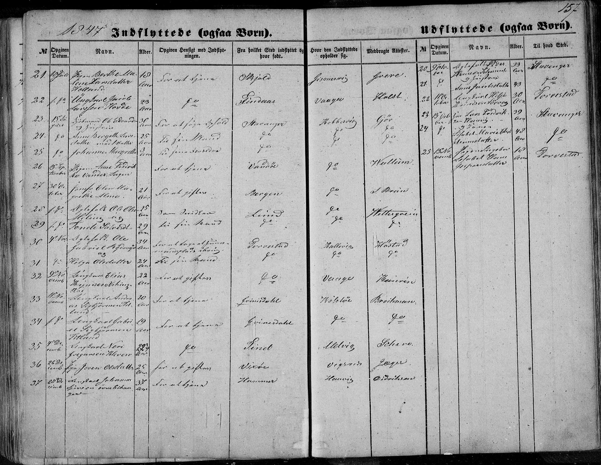 Avaldsnes sokneprestkontor, SAST/A -101851/H/Ha/Haa/L0008: Parish register (official) no. A 8, 1847-1857, p. 157