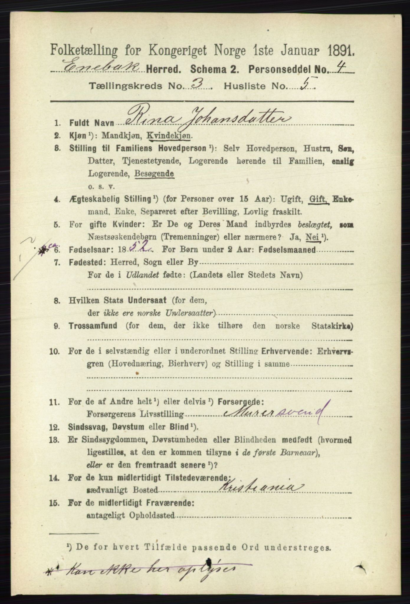 RA, 1891 census for 0229 Enebakk, 1891, p. 1142
