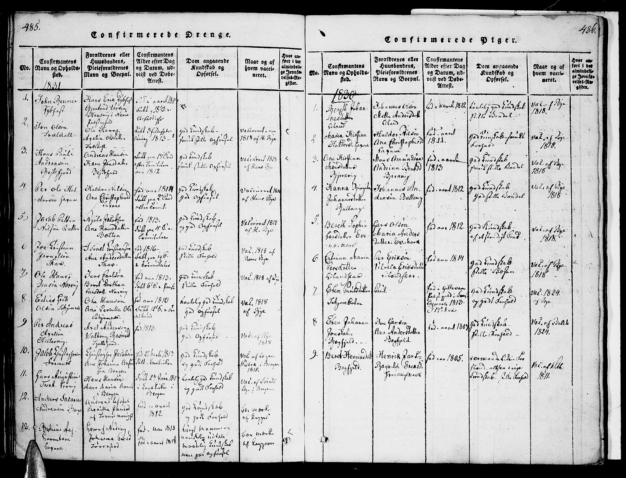 Ministerialprotokoller, klokkerbøker og fødselsregistre - Nordland, AV/SAT-A-1459/863/L0894: Parish register (official) no. 863A06, 1821-1851, p. 485-486