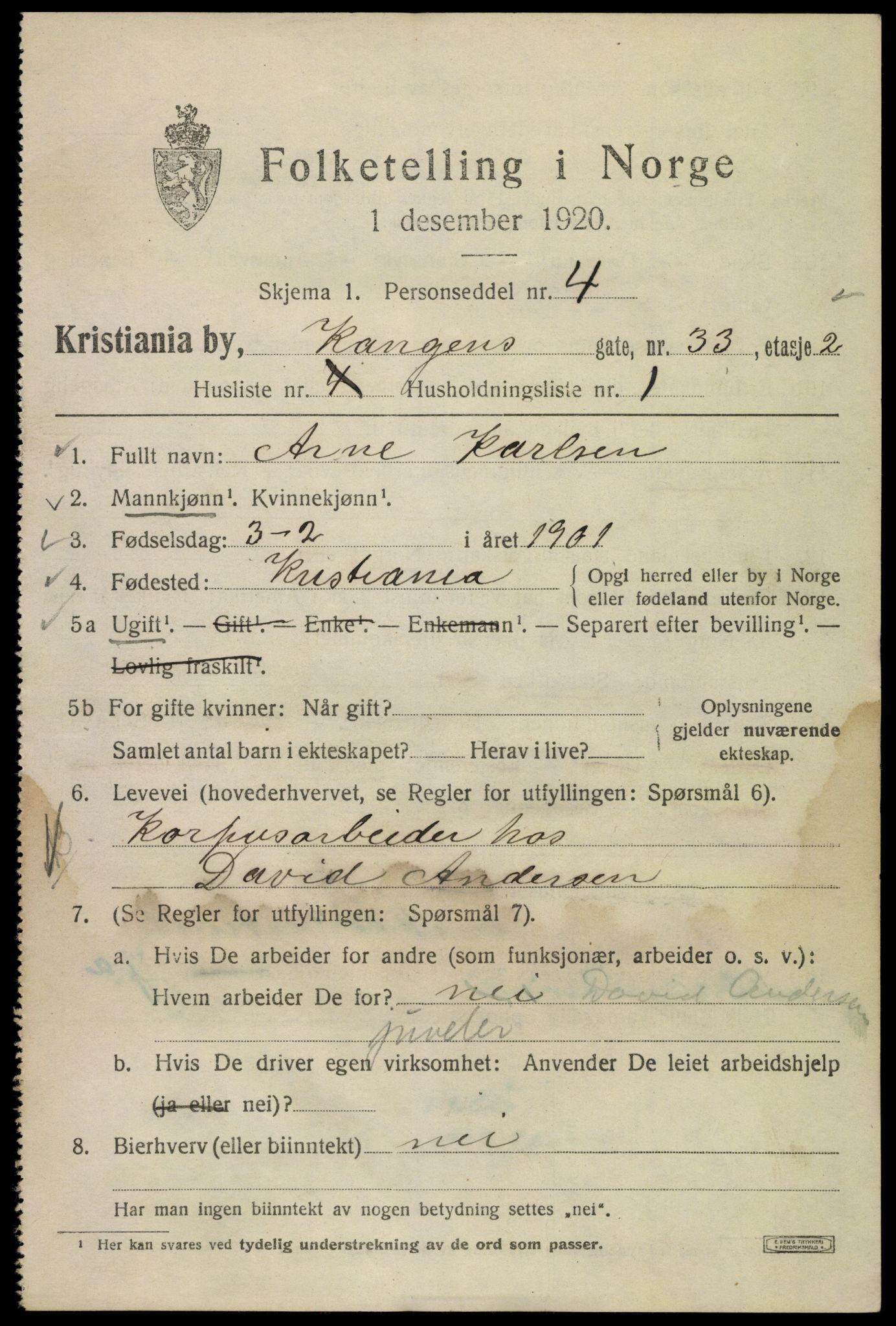 SAO, 1920 census for Kristiania, 1920, p. 346735