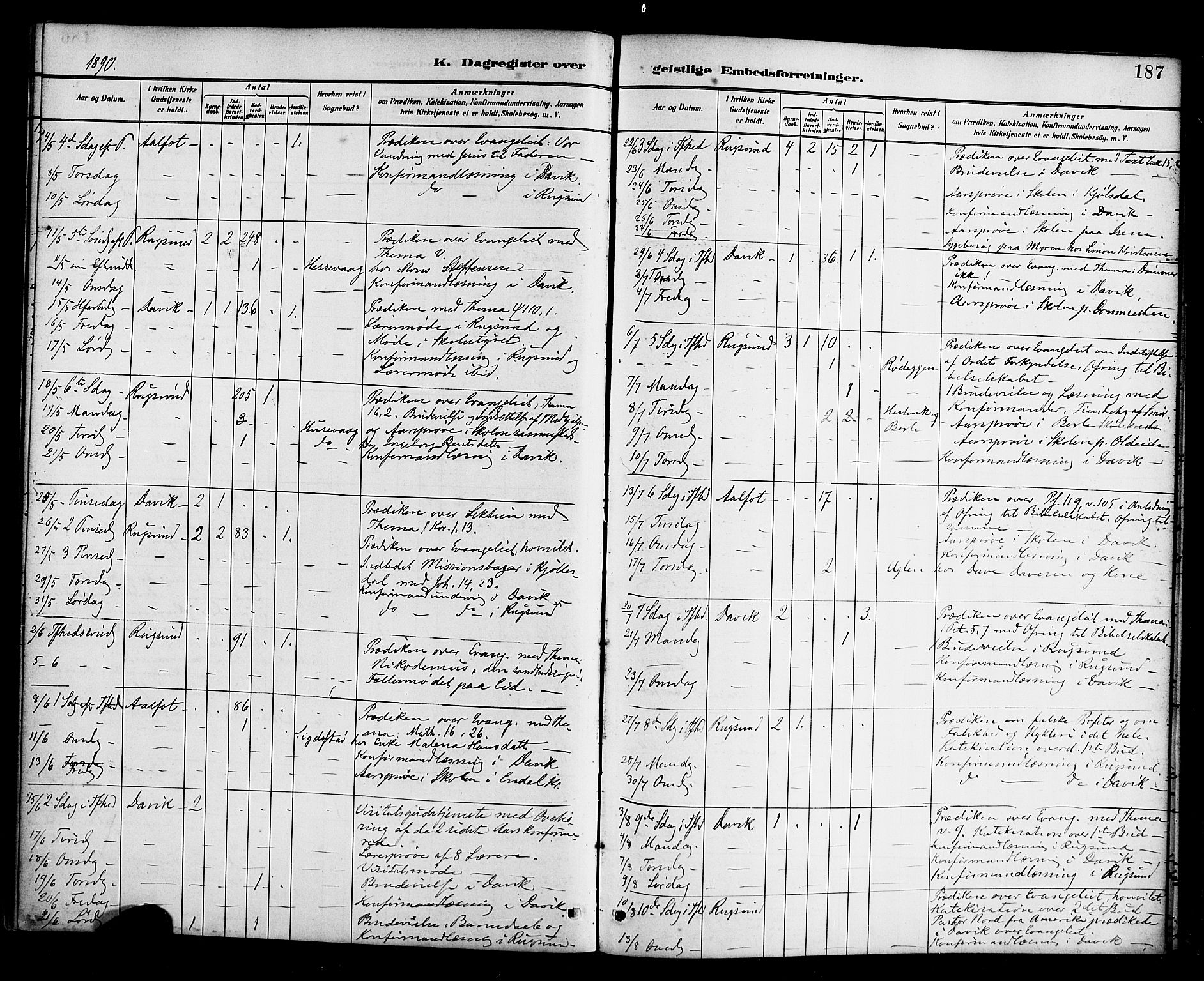 Davik sokneprestembete, AV/SAB-A-79701/H/Haa/Haab/L0001: Parish register (official) no. B 1, 1882-1900, p. 187