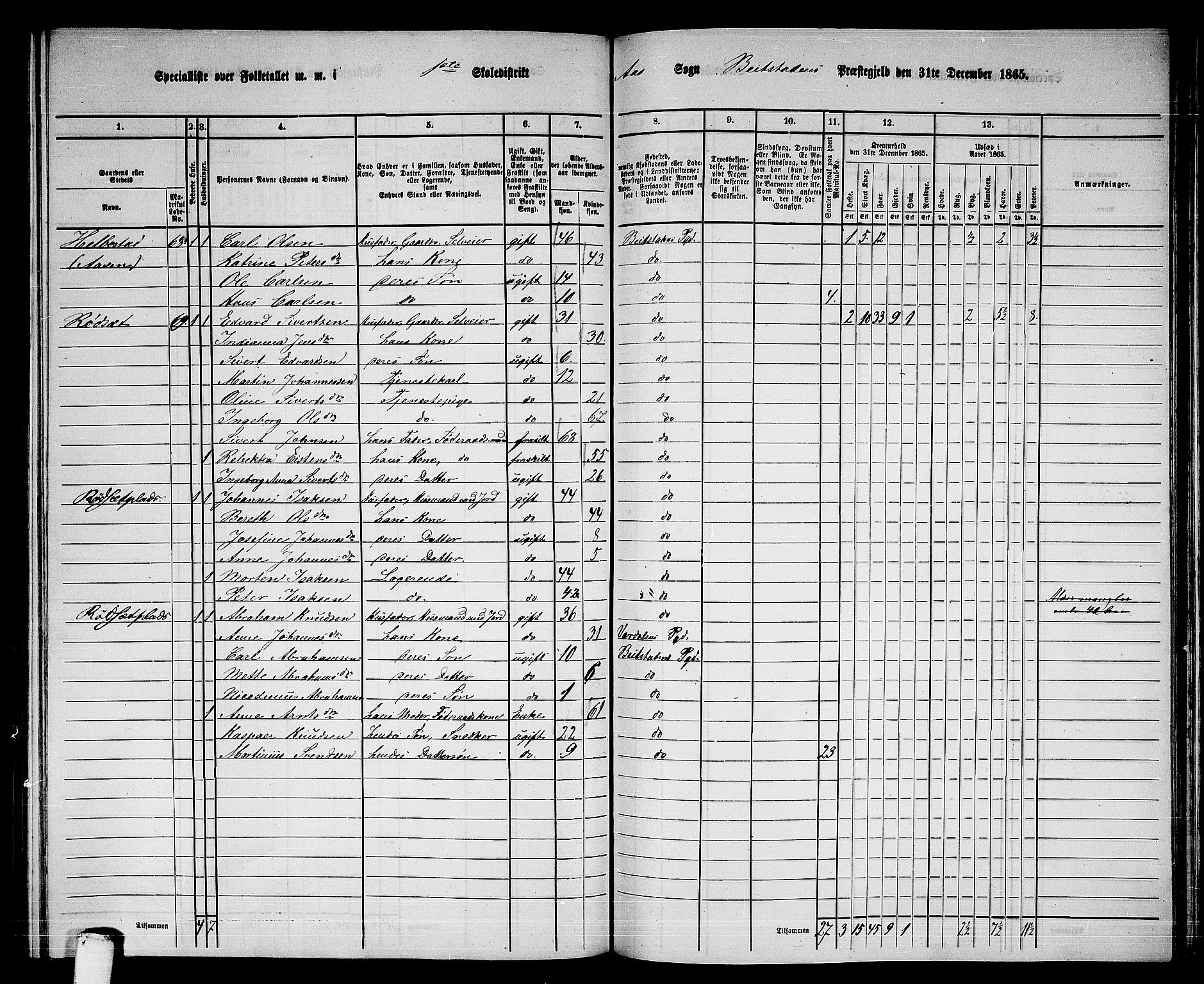 RA, 1865 census for Beitstad, 1865, p. 157