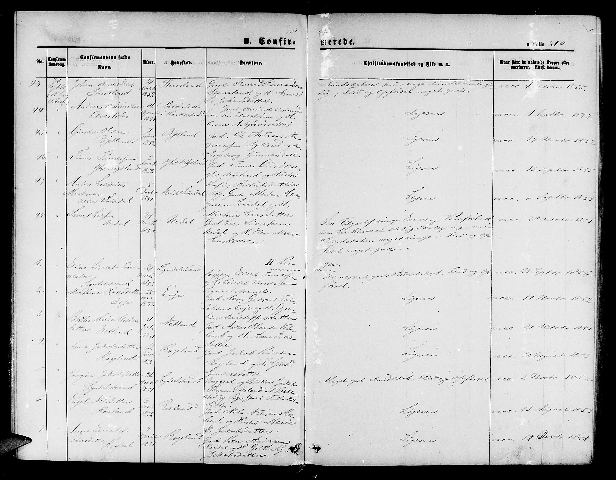 Sokndal sokneprestkontor, AV/SAST-A-101808: Parish register (copy) no. B 3, 1865-1879, p. 210