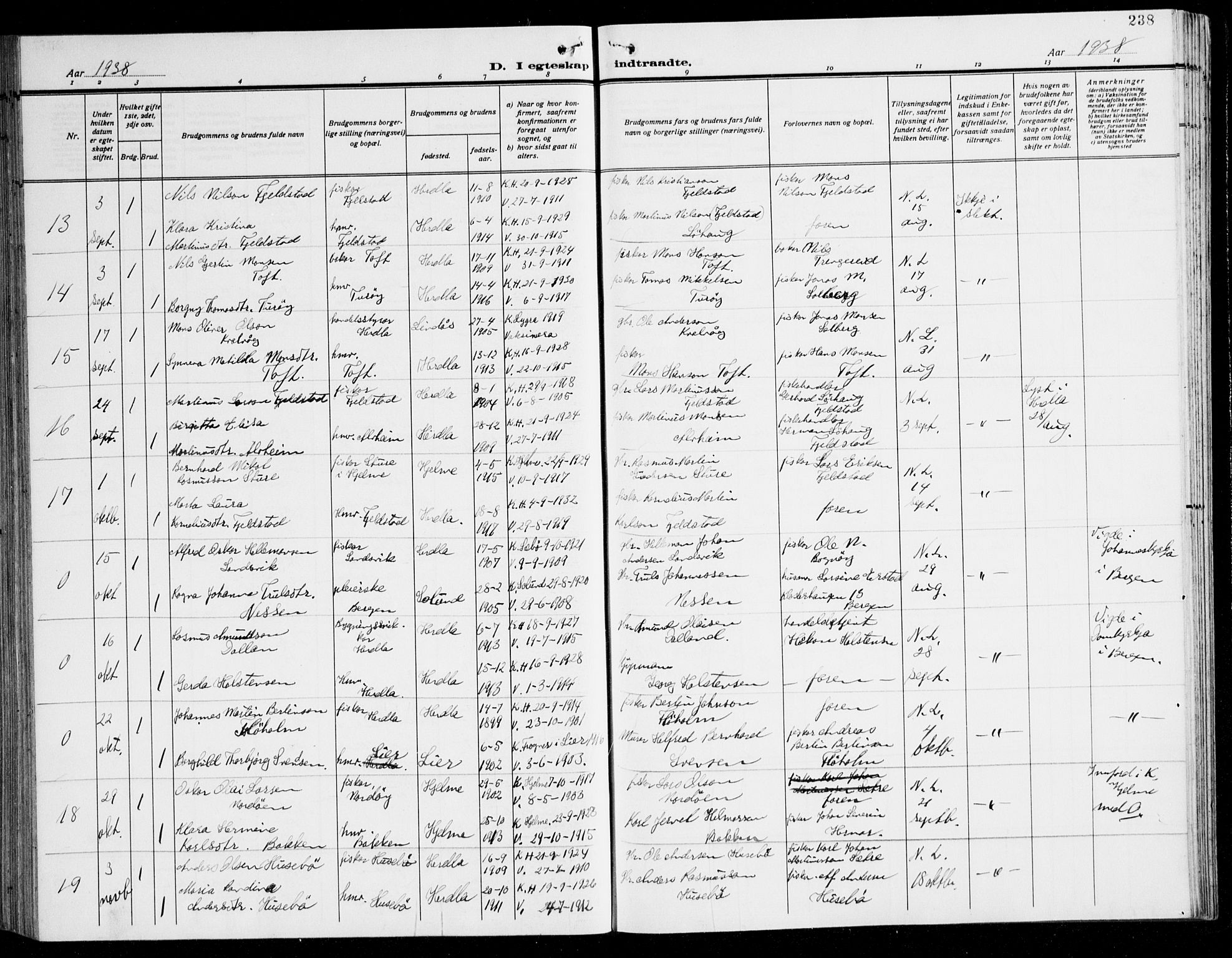 Herdla Sokneprestembete, AV/SAB-A-75701/H/Hab: Parish register (copy) no. C 3, 1926-1940, p. 238